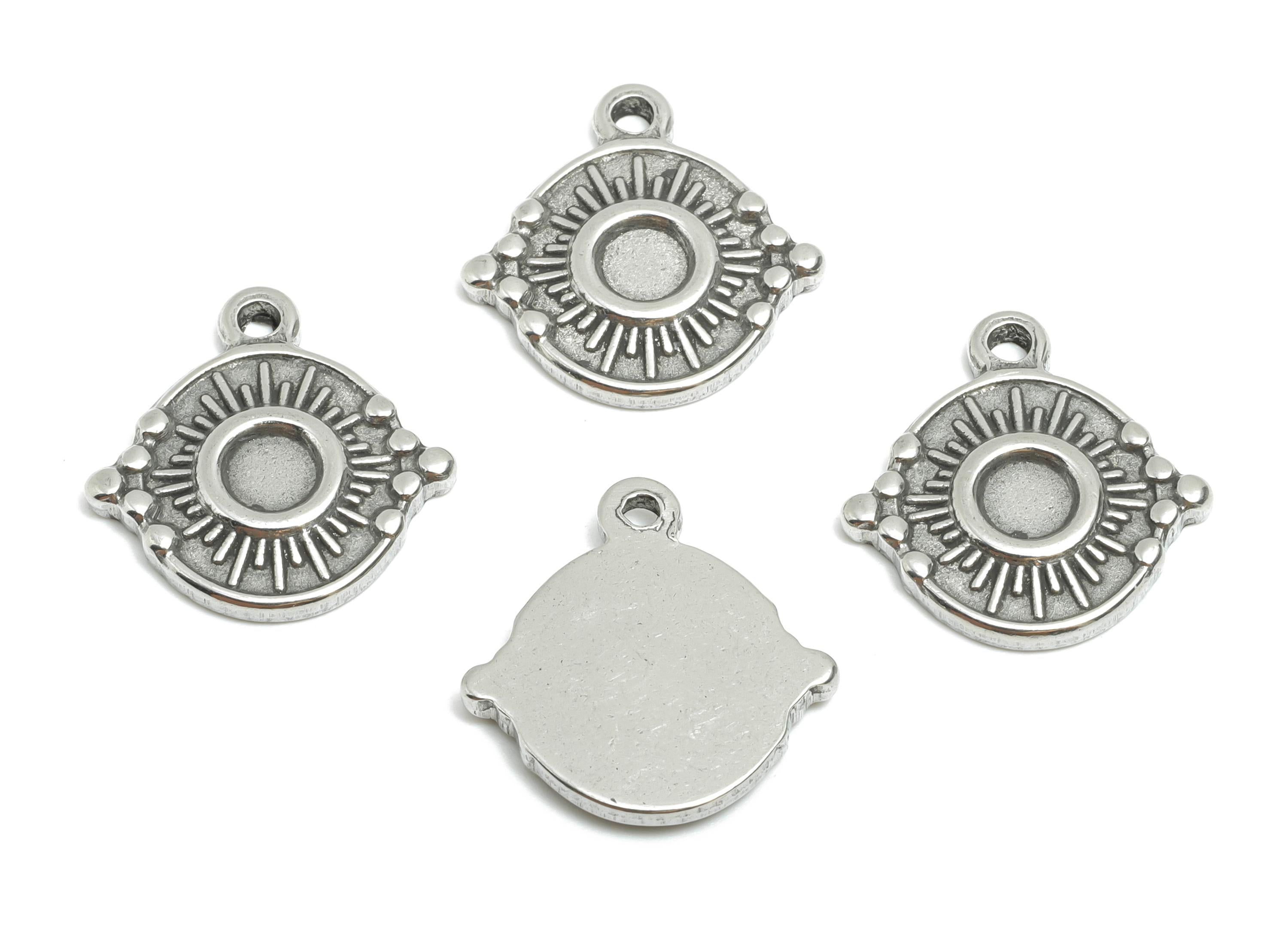 Steel Radiant Sun Charm - Textured Celestial Pendant For Bracelet - Steel Sun Amulet Charm For Gemstone - Steel Jewelry - 17x17x2mm - SS1968 - DOMEDBAZAAR