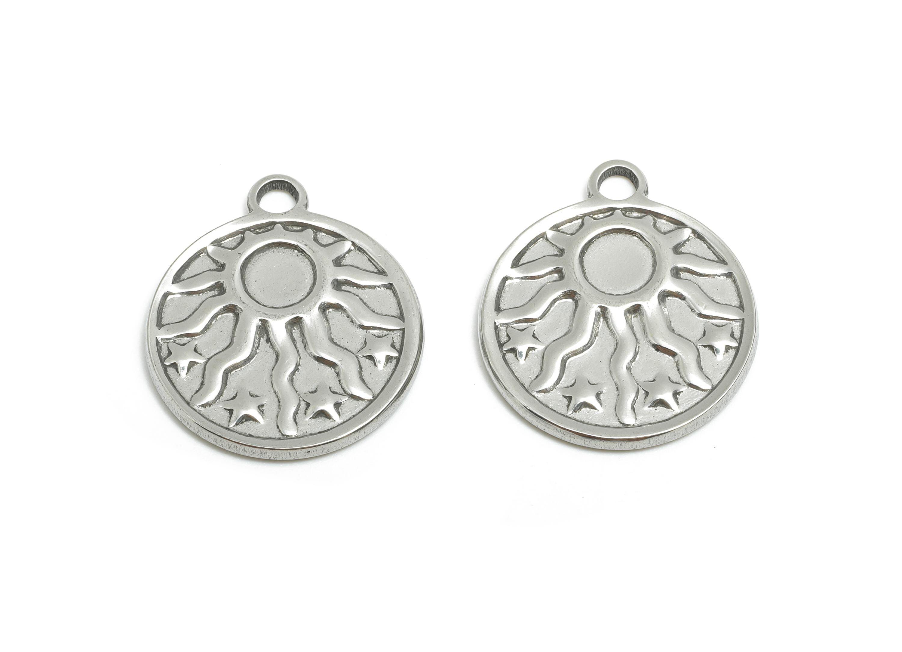 Steel Starburst Sun Charm - Textured Celestial Pendant For Necklace - Astrological Sun Charm For Gemstone - Steel Jewelry - 21x18x1mm-SS1812 - DOMEDBAZAAR