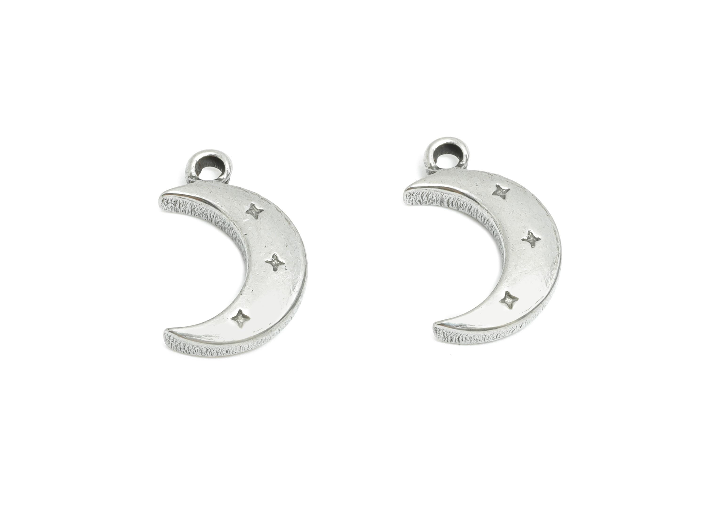 Steel Crescent Moon Charm - Celestial Moon Charm For Necklace - Moon And Stars Charm - Stainless Steel Jewelry - 14x9x2.51mm - SS1857 - DOMEDBAZAAR