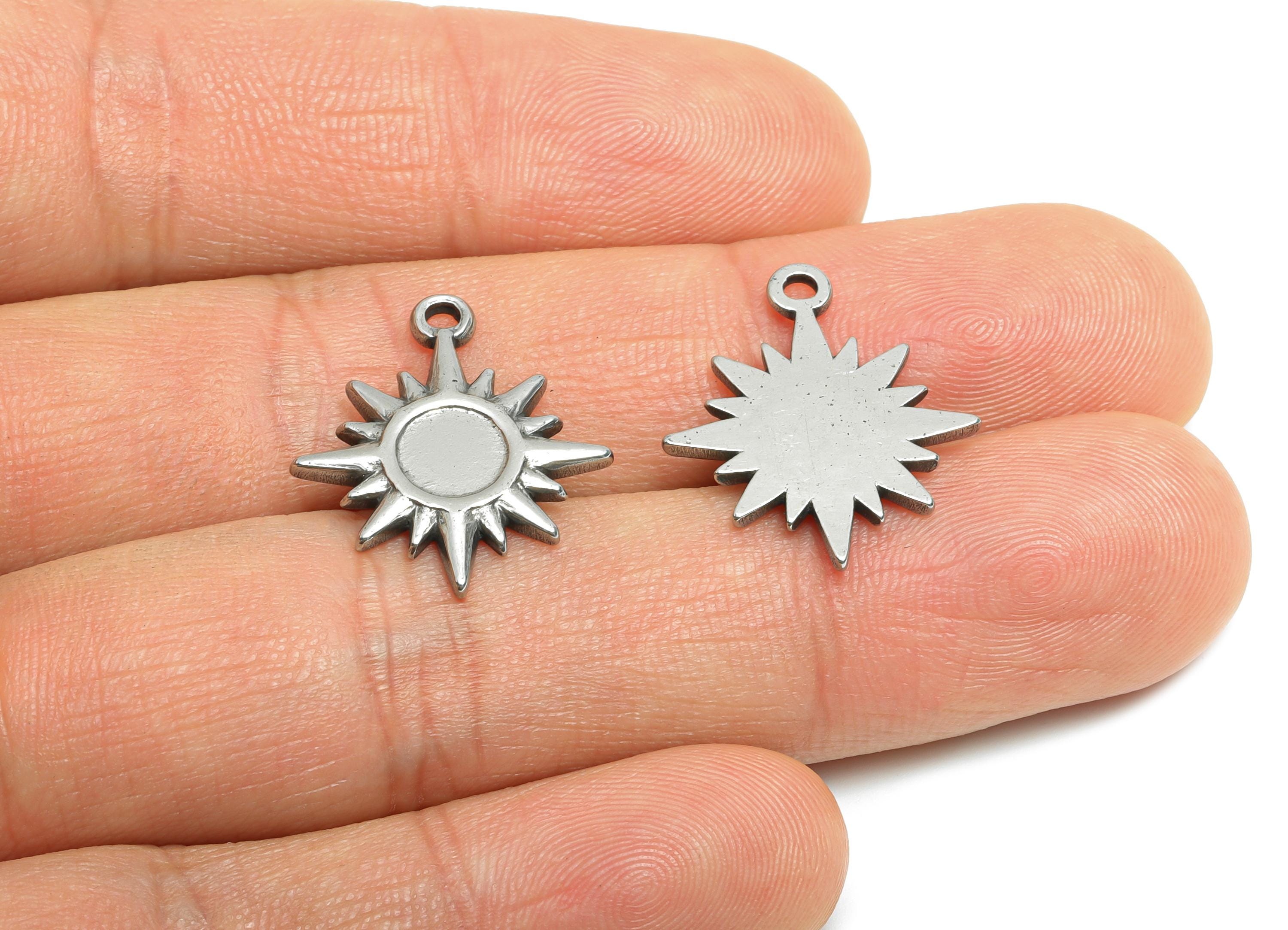 Steel Radiant Sun Charm - Celestial Sun Charm For Necklace - Starburst Charm For Gemstone - Stainless Steel Jewelry - 21x18x1.9mm - SS1861 - DOMEDBAZAAR