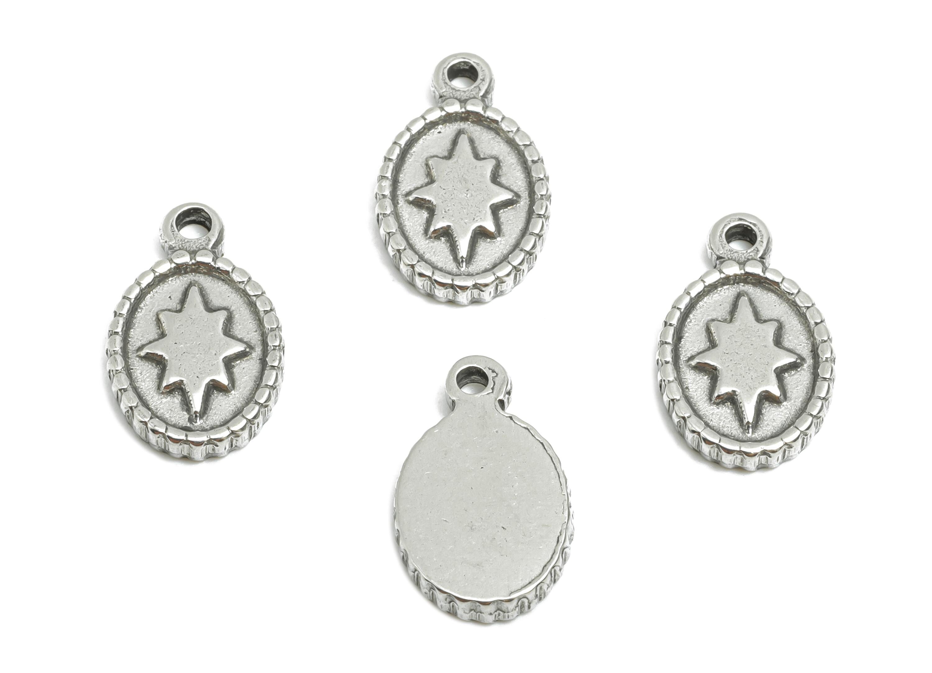 Steel Star Pendant - Vintage Geometric Star Charm For Necklace - Steel Shiny Star Pendant - Stainless Steel Jewelry - 13x8x1.89mm - SS1776 - DOMEDBAZAAR