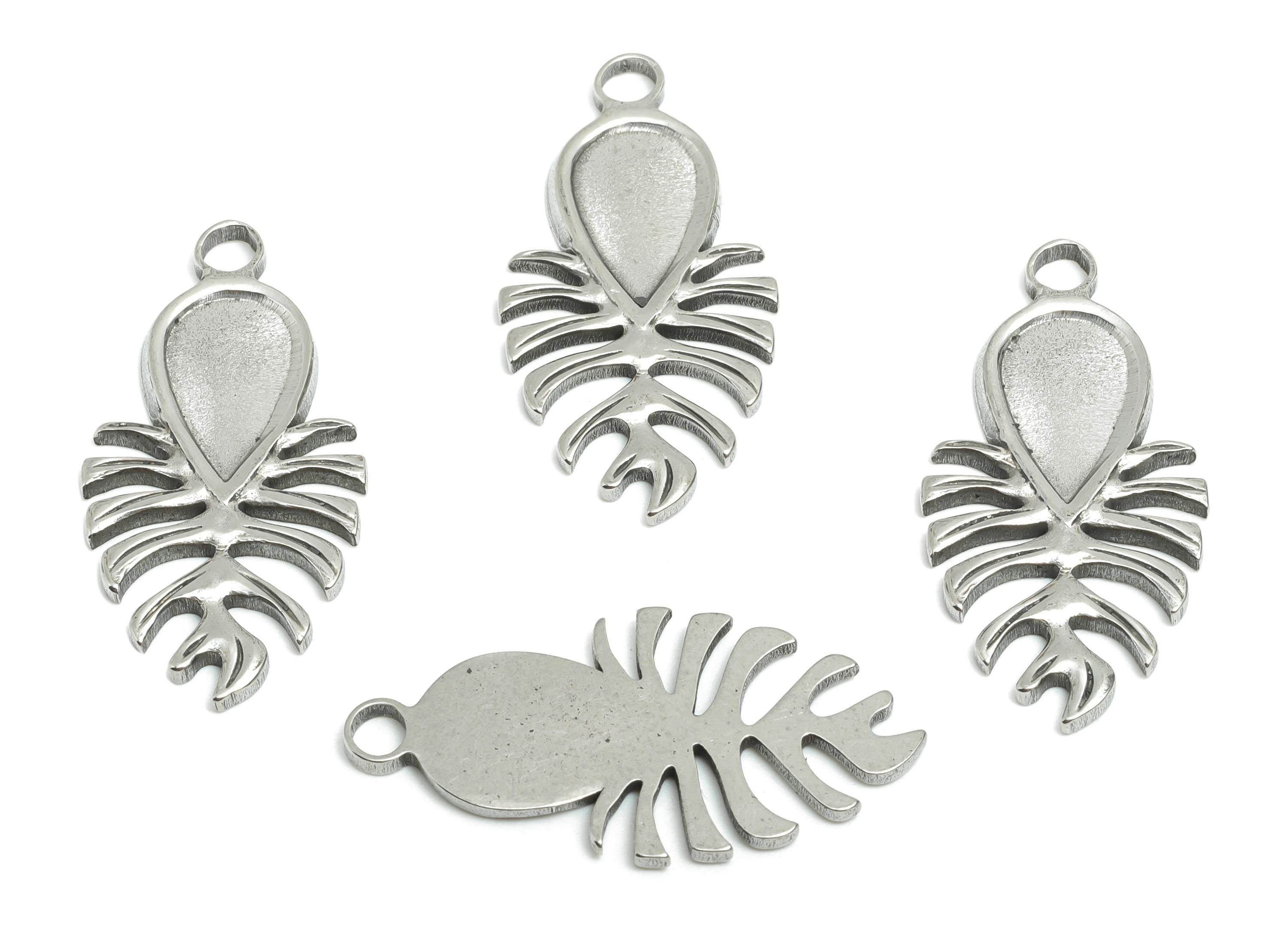 Steel Teardrop Leaf Charm - Steel Silver Color Leaf Charm For Necklace - Geometry Charm For Gemstone - Steel Jewelry - 29x14x1.5mm - SS1956 - DOMEDBAZAAR