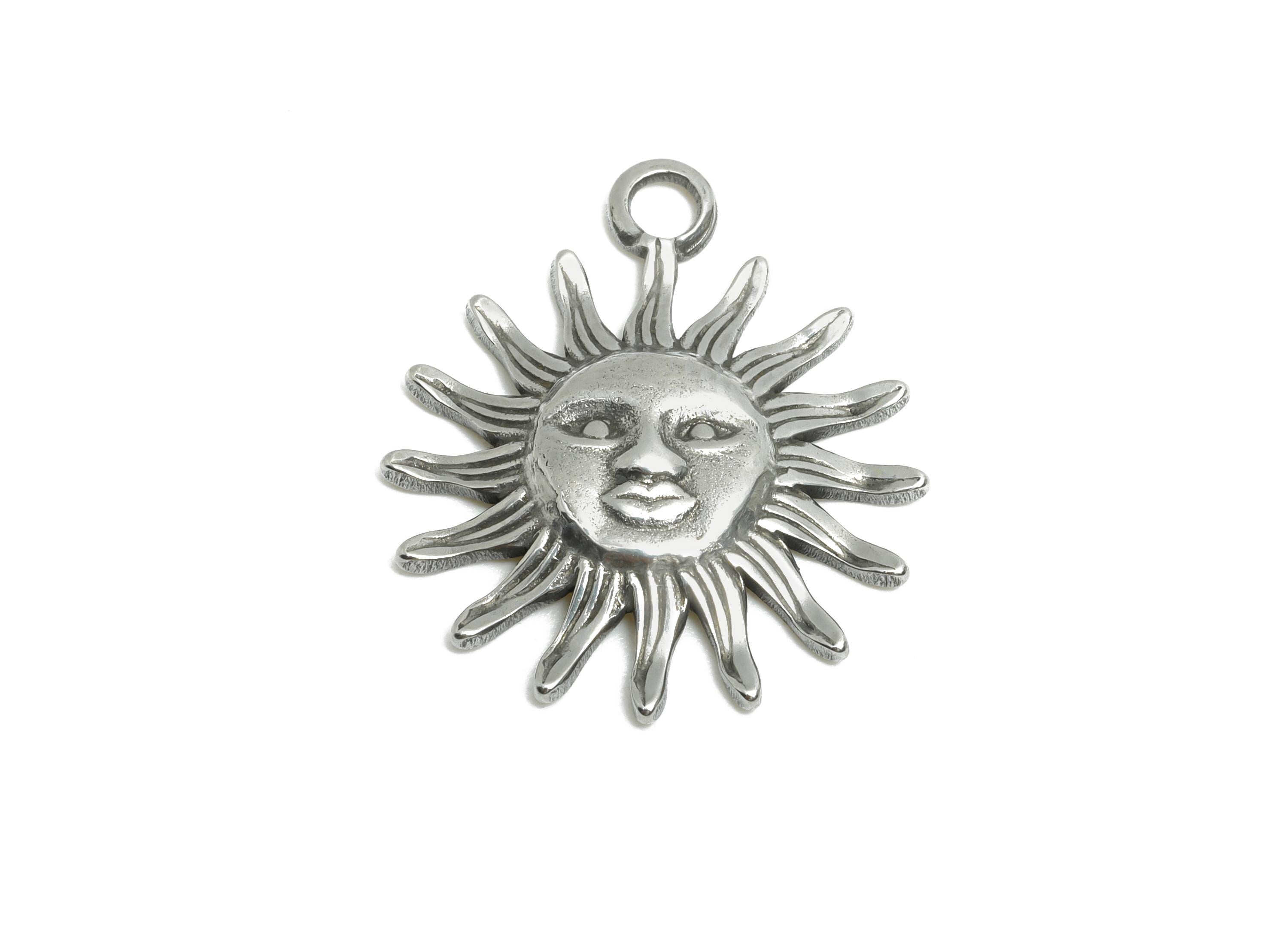 Steel Sun Face Pendant - Radiant Sun Pendant for Necklace - Vintage Solar Symbol Pendant - Stainless Steel Jewelry - 22.78x19x2.9mm - SS1922 - DOMEDBAZAAR