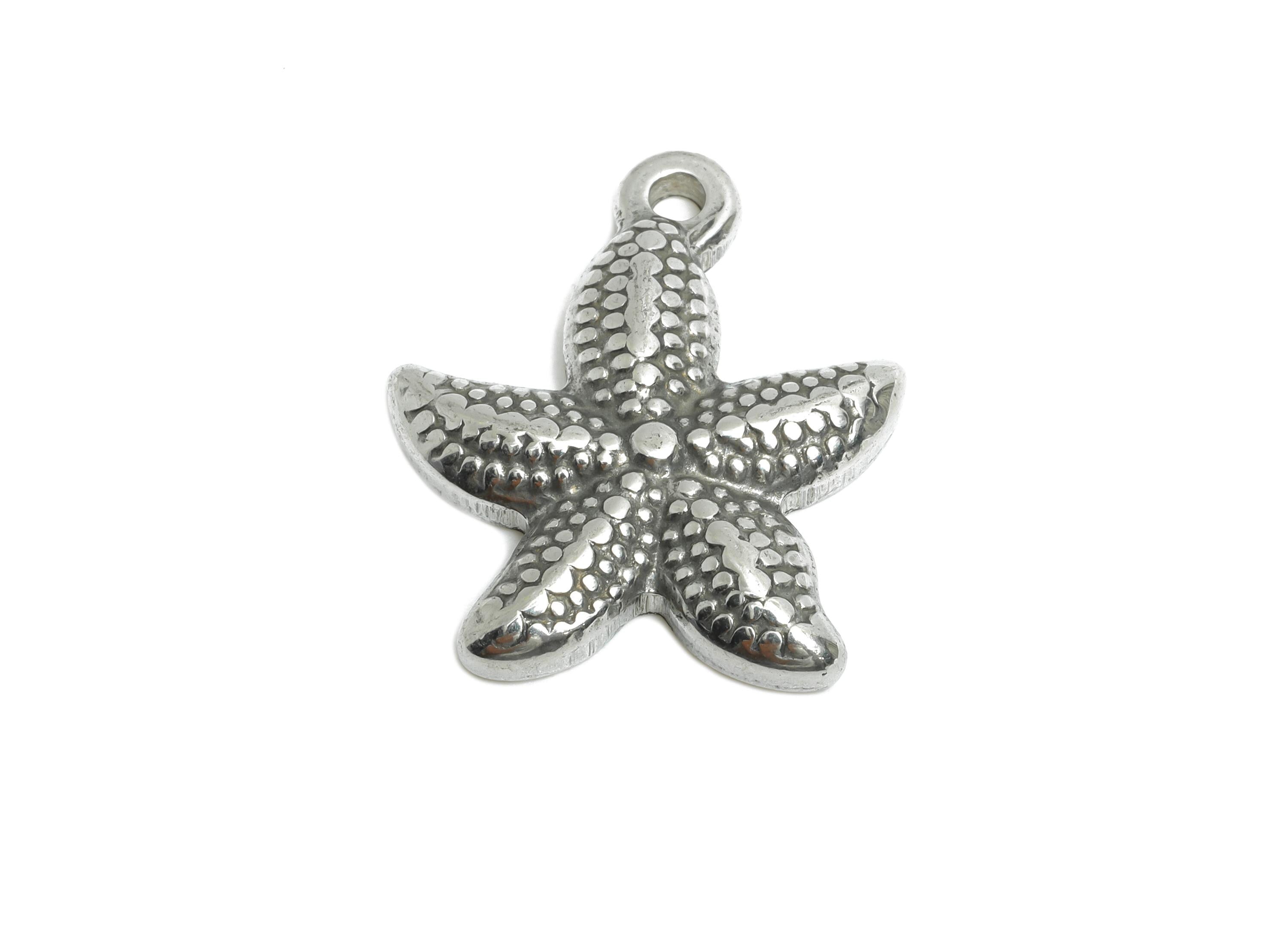 Steel Starfish Pendant - Textured Starfish Pendant for Necklace - Summer Vibe Marine Pendant - Steel Jewelry - 22.96x19.58x3.43mm - SS1876 - DOMEDBAZAAR
