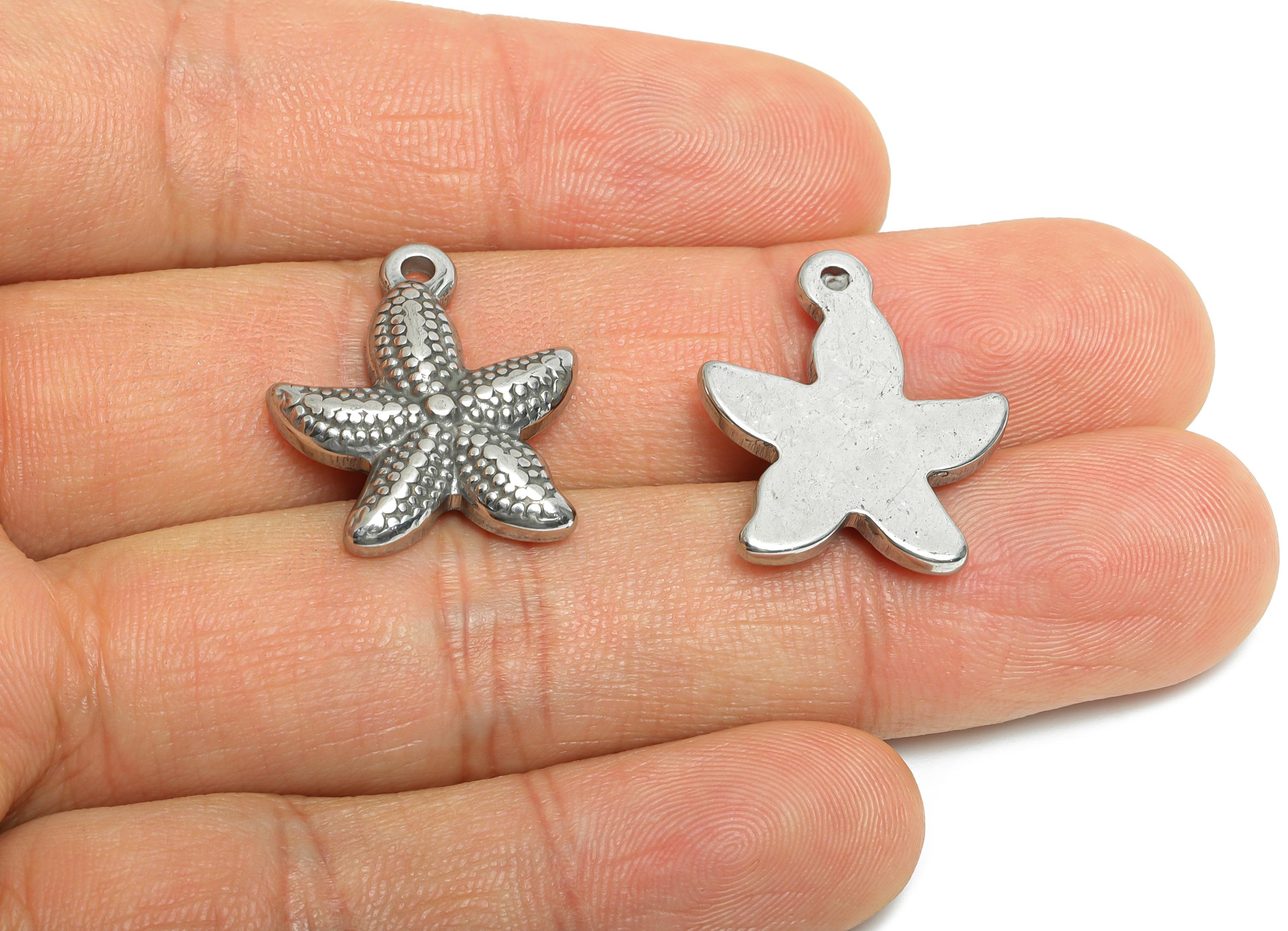 Steel Starfish Pendant - Textured Starfish Pendant for Necklace - Summer Vibe Marine Pendant - Steel Jewelry - 22.96x19.58x3.43mm - SS1876 - DOMEDBAZAAR