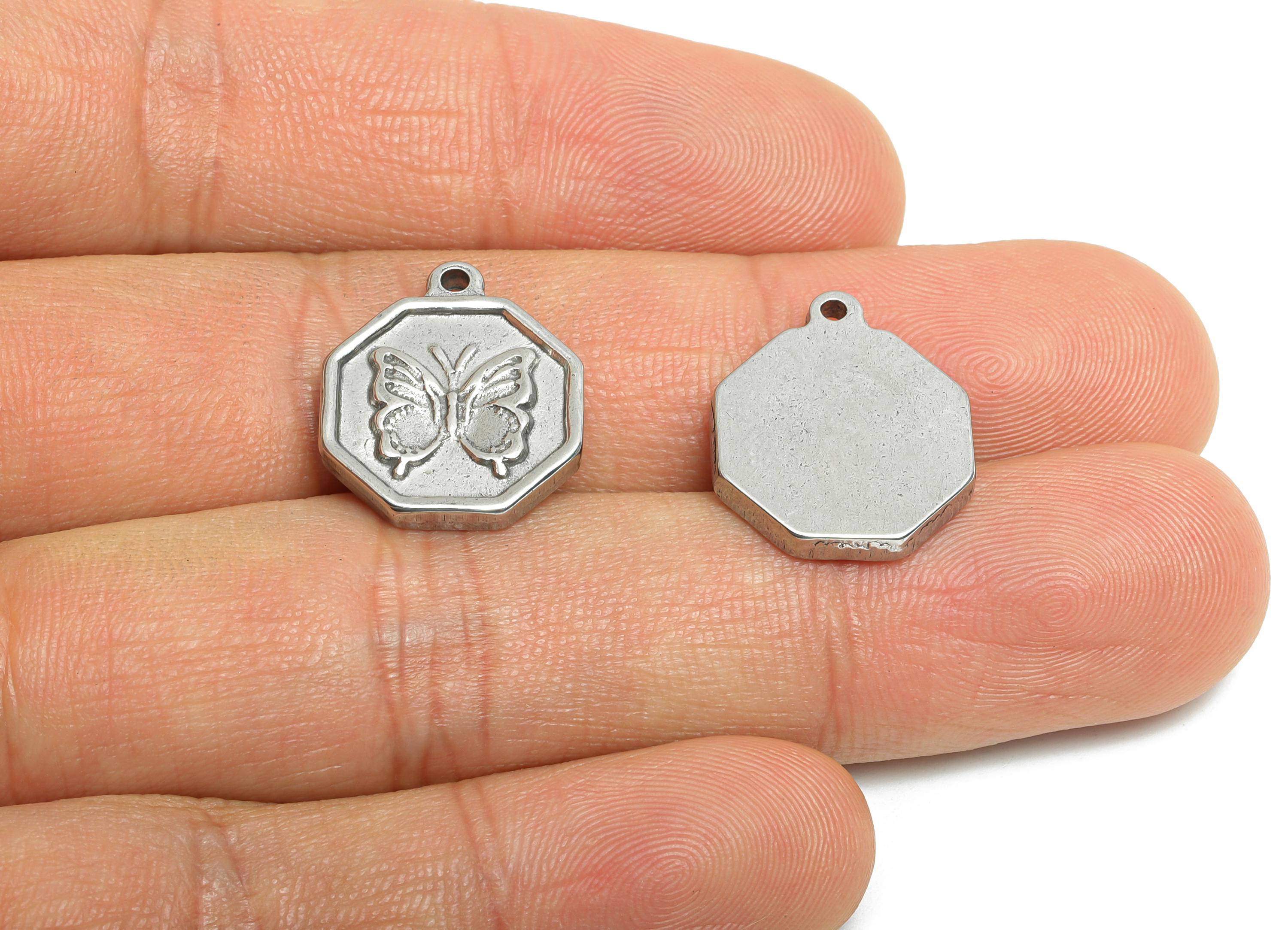 Steel Butterfly Charm - Detailed Silver Insect Charm - Vintage Flying Butterfly Geometric Charm - Steel Jewelry - 18.24x15.5x2.6mm - SS1813 - DOMEDBAZAAR