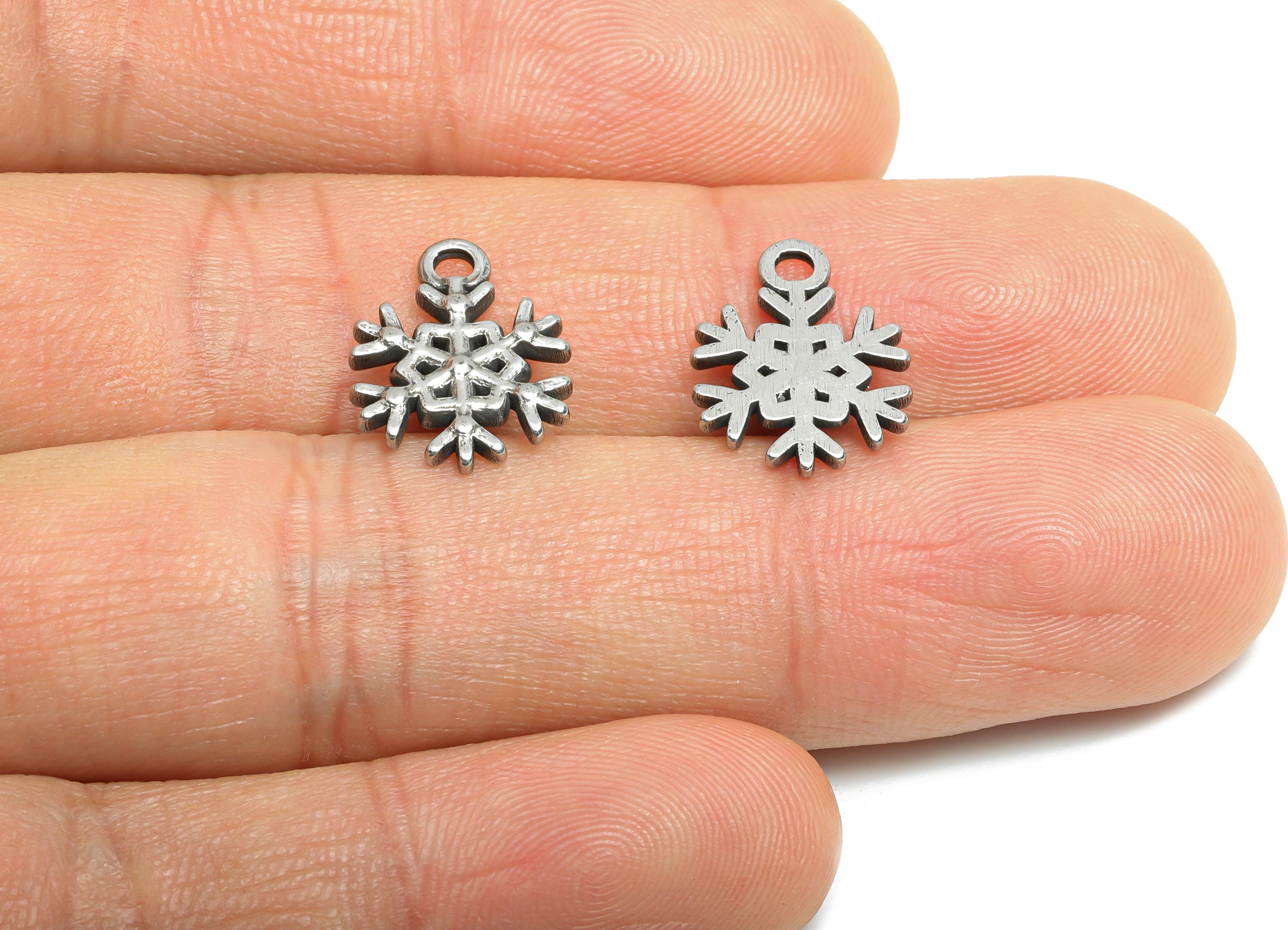 Steel Snowflake Pendant - Winter Season Pendant for Necklace - Textured Snowflake Ornament - Stainless Steel Jewelry - 15x11x1.6mm - SS1905 - DOMEDBAZAAR