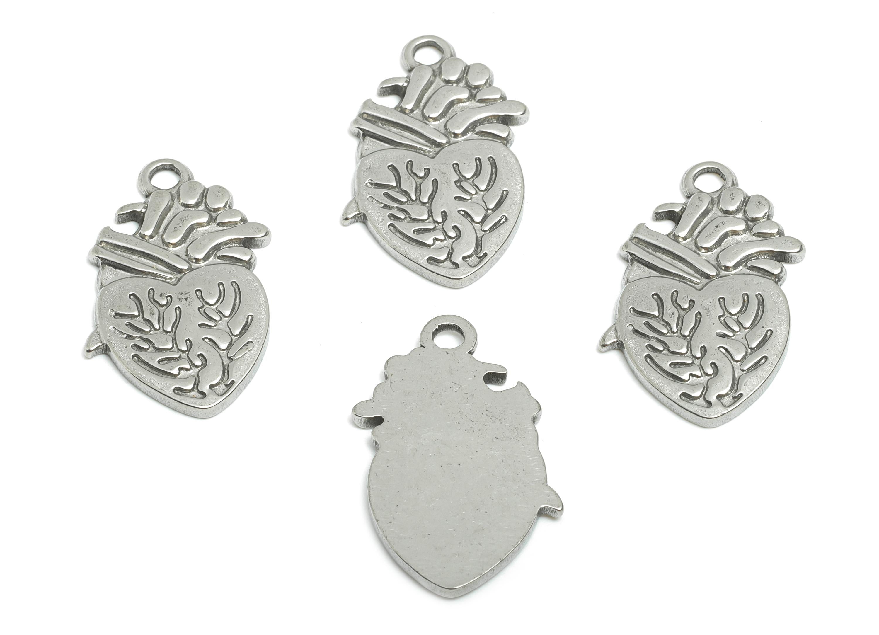 Tree of Life Heart Charm - Artisan Heart Pendant - Abstract Vintage Heart Pattern For Necklace - Stainless Steel Jewelry - 29x17x2mm -SS1849 - DOMEDBAZAAR