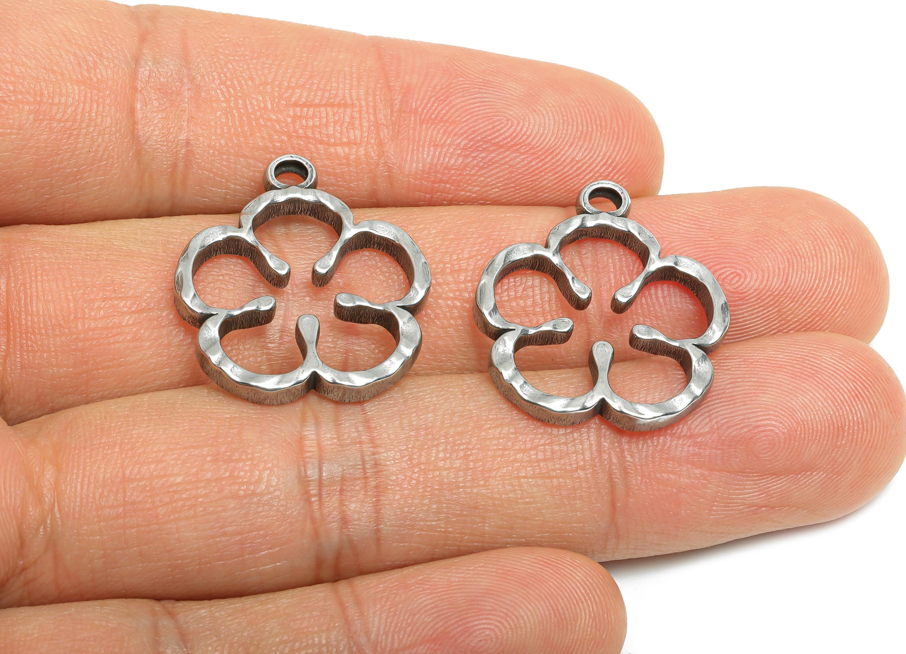 Steel Flower Pendant - Botanical Petal Charm for Necklace - Steel Hollow Floral Pendant - Steel Jewelry Accessory - 25.x21.75x2.8mm - SS1980 - DOMEDBAZAAR