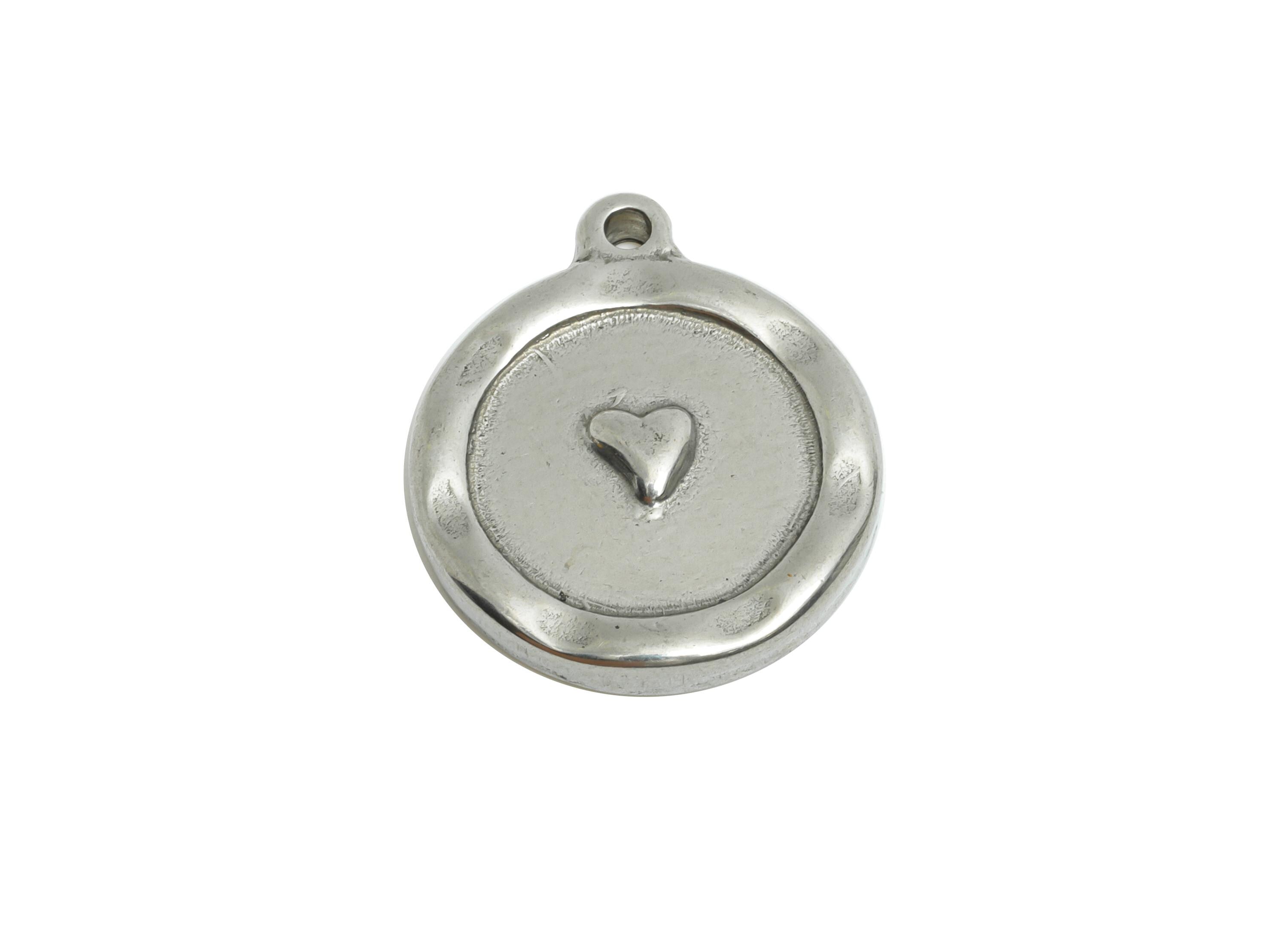 Steel Heart Charms - Textured Round Heart Pendant for Necklace - Elegant Steel Heart Charms - Minimalist Jewelry - 18x15.6x2.75mm - SS1899 - DOMEDBAZAAR
