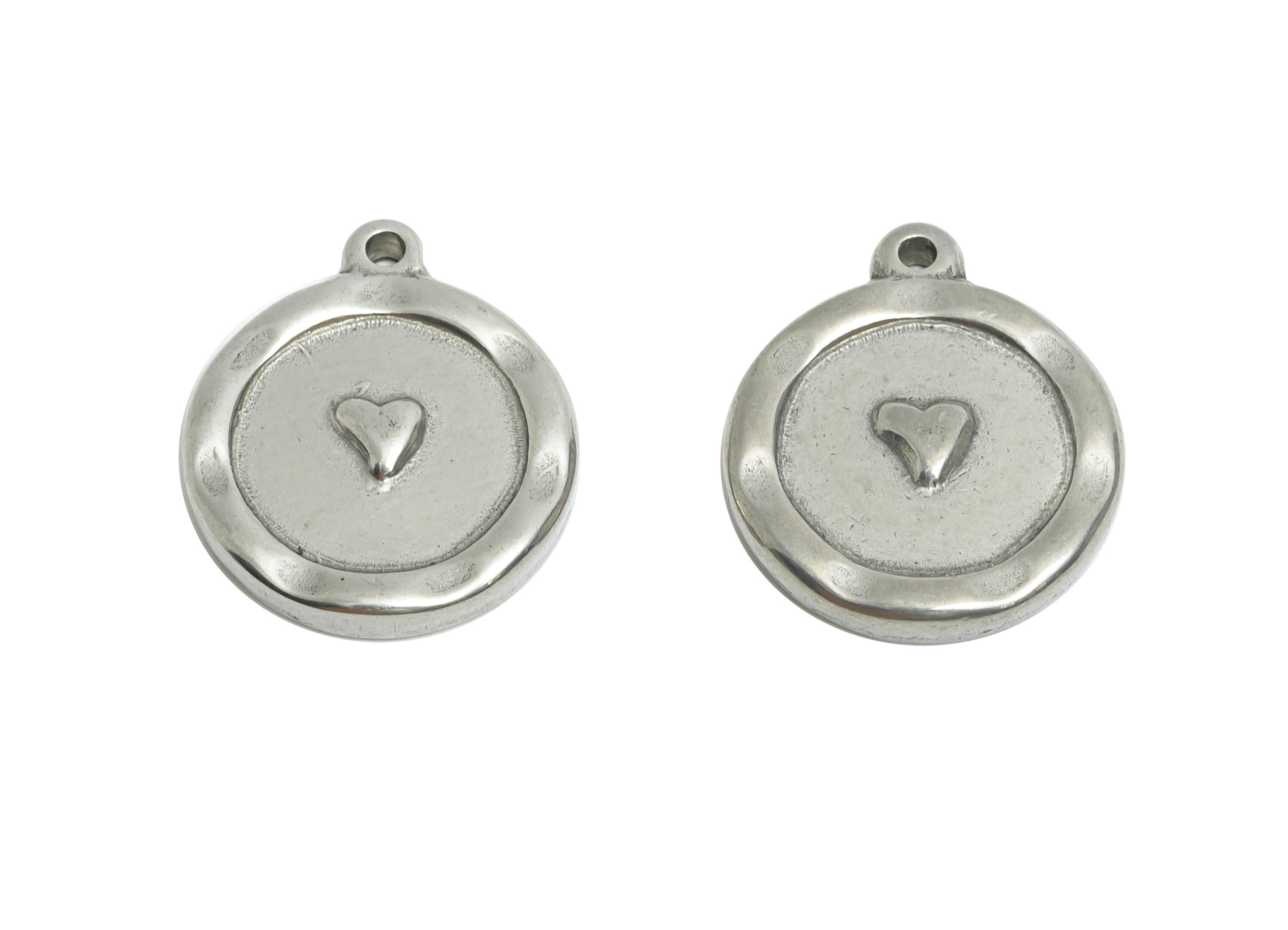 Steel Heart Charms - Textured Round Heart Pendant for Necklace - Elegant Steel Heart Charms - Minimalist Jewelry - 18x15.6x2.75mm - SS1899 - DOMEDBAZAAR