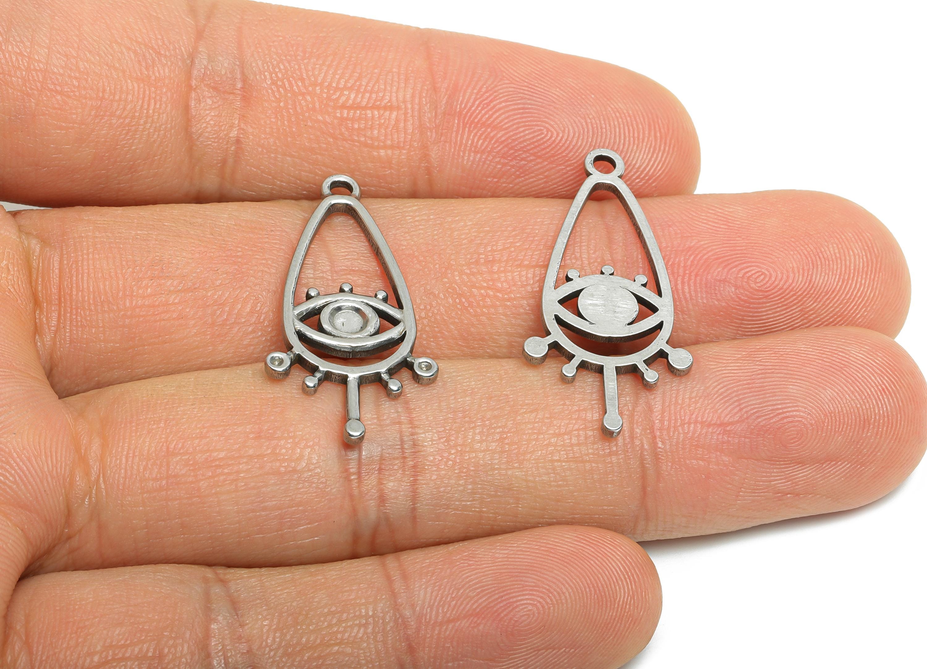 Steel Drop Eye Pendant - Statement Eye Pendant for Necklace - Eye Symbol Charms - Abstract Jewelry Component - 30.83x14.77x1.49mm - SS1835 - DOMEDBAZAAR