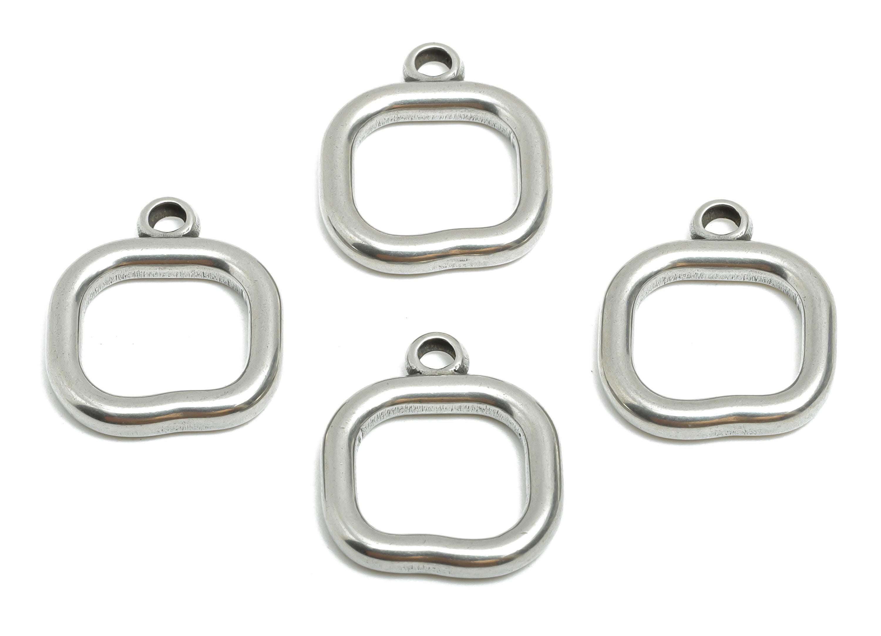 Steel Square Charms - Simple Geometric Pendant for Necklace - Silver Rounded Square Charms - Minimalist Jewelry - 18.71x16.09x2.7mm - SS1751 - DOMEDBAZAAR