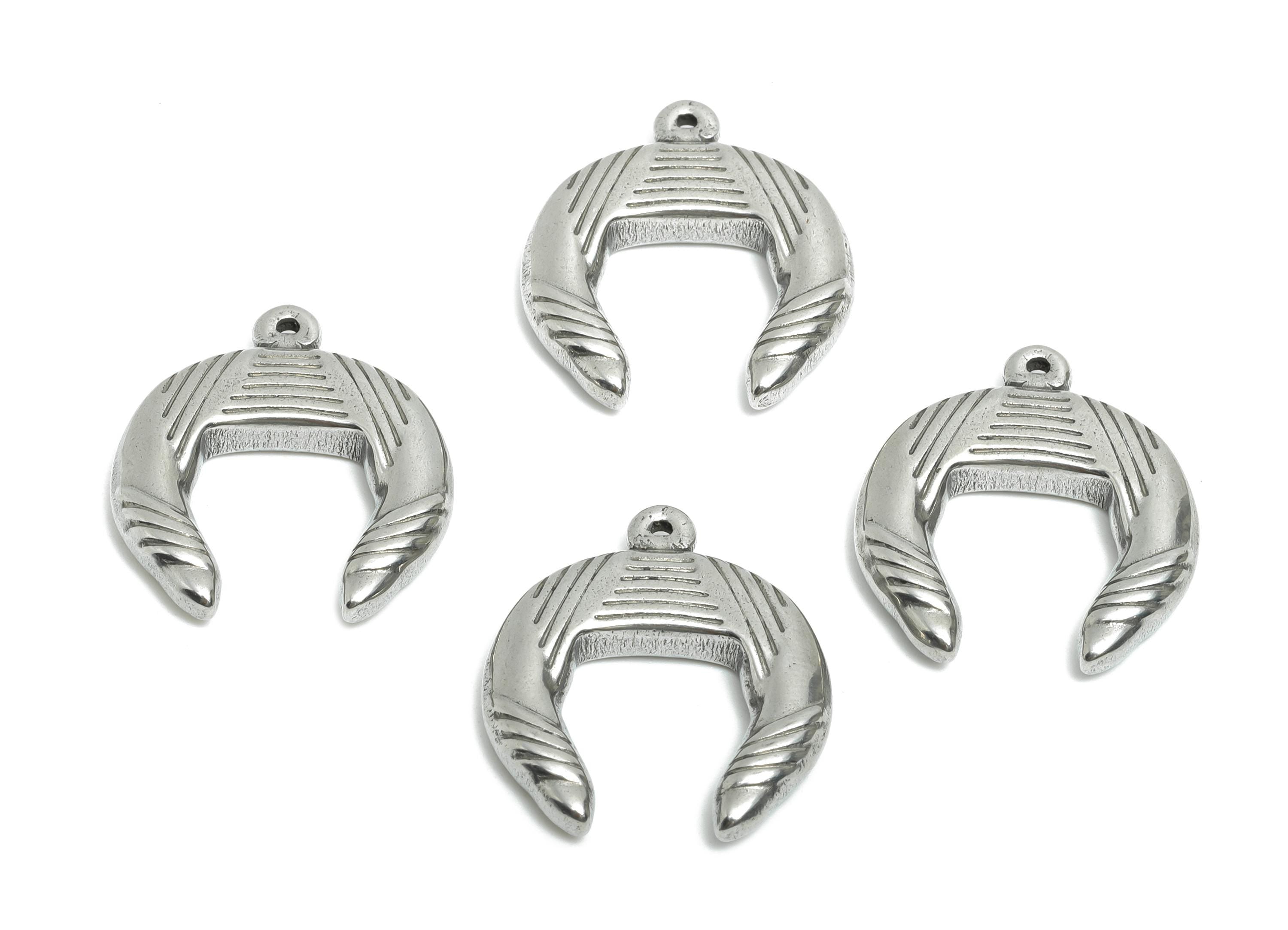 Steel Crescent Pendant - Textured Geometric Necklace Pendant - Artistic Celestial Moon Pendant - Steel Jewelry - 23.11x20.85x4.03mm - SS1973 - DOMEDBAZAAR