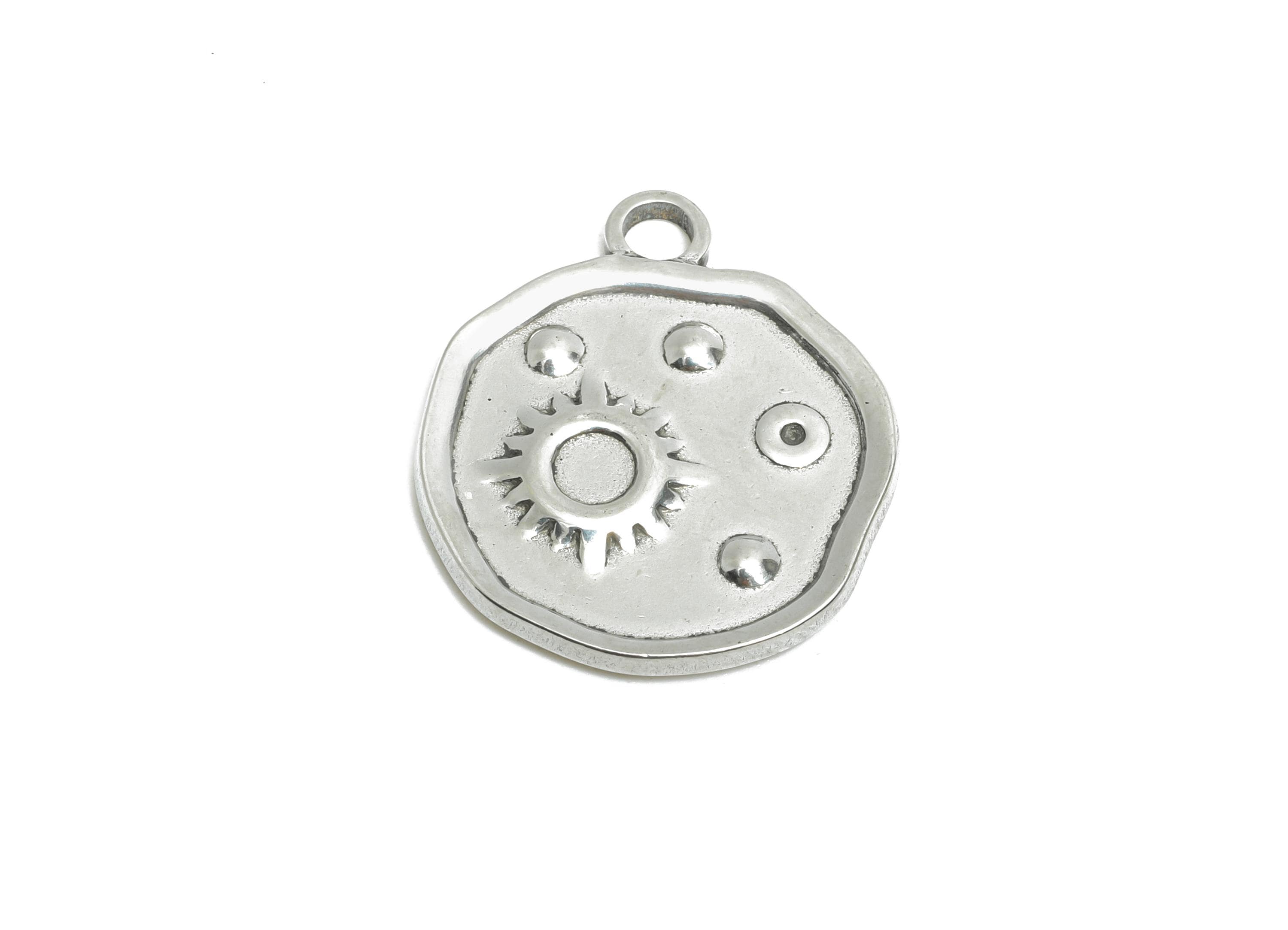 Steel Sun Moon Pendant - Celestial Silver Geometric Charms for Geostone - Jewelry Making Supplies - Steel Finding - 21x18x1.66mm - SS1735 - DOMEDBAZAAR