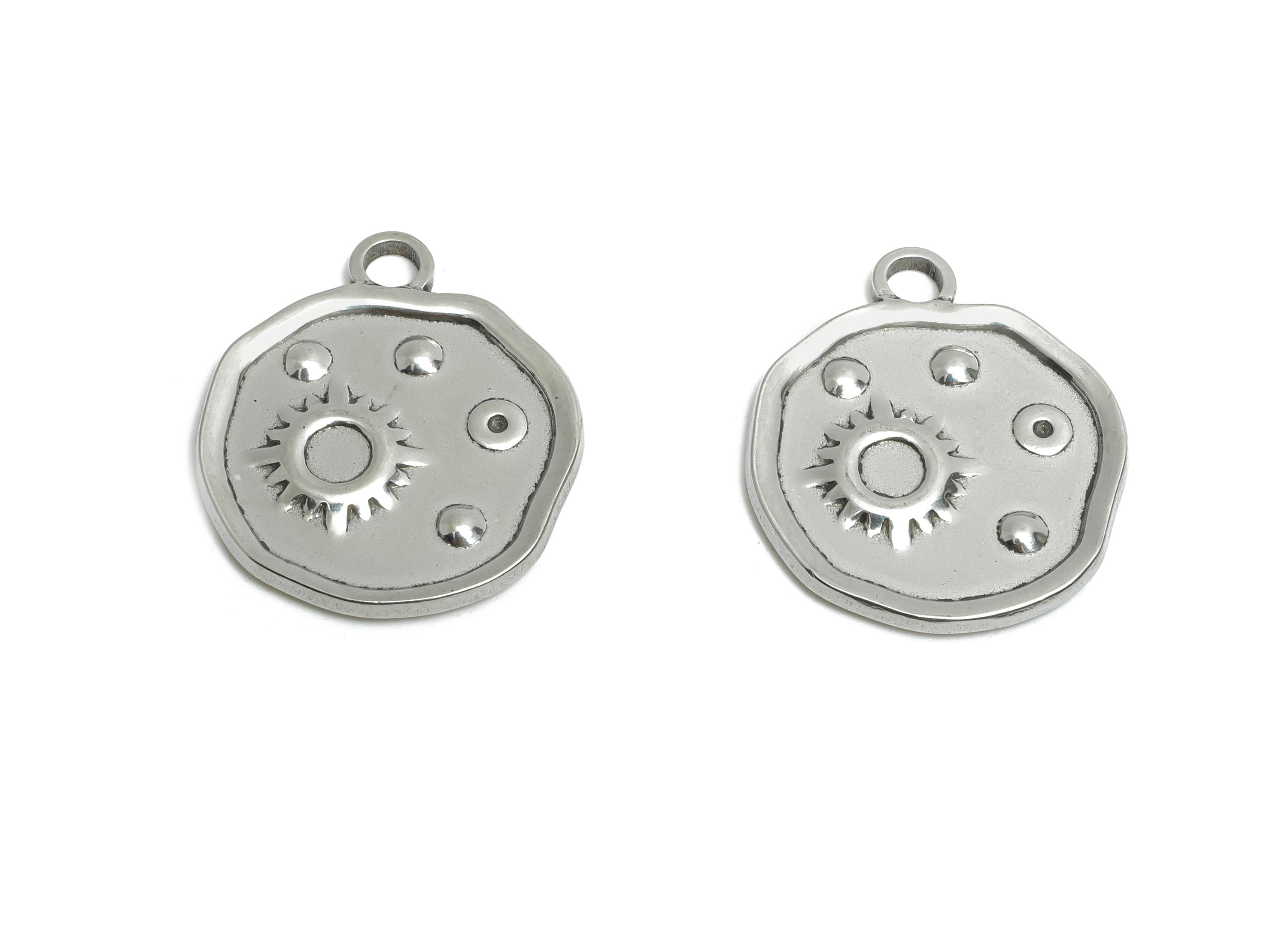 Steel Sun Moon Pendant - Celestial Silver Geometric Charms for Geostone - Jewelry Making Supplies - Steel Finding - 21x18x1.66mm - SS1735 - DOMEDBAZAAR