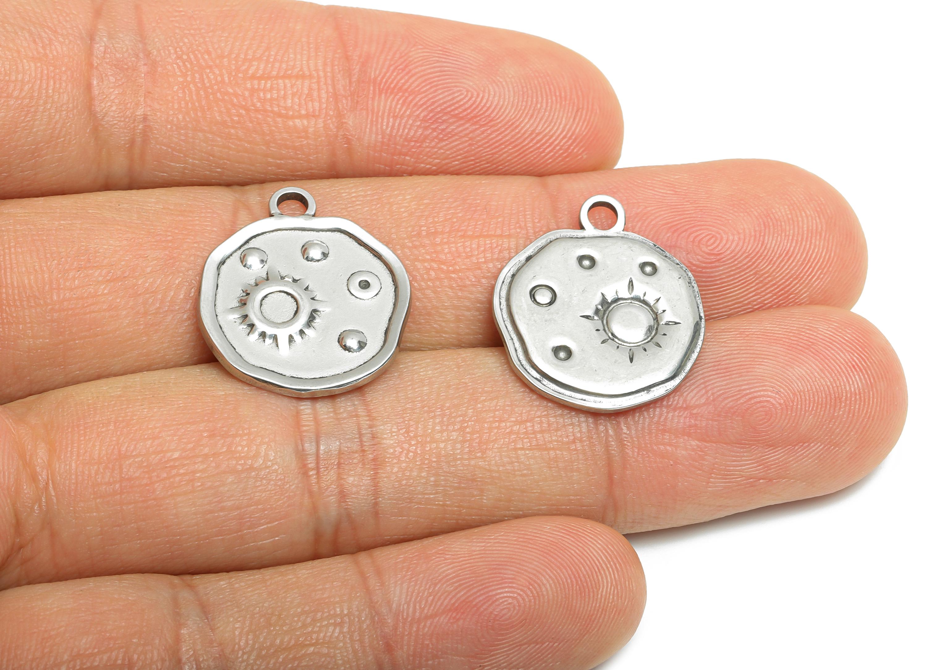 Steel Sun Moon Pendant - Celestial Silver Geometric Charms for Geostone - Jewelry Making Supplies - Steel Finding - 21x18x1.66mm - SS1735 - DOMEDBAZAAR
