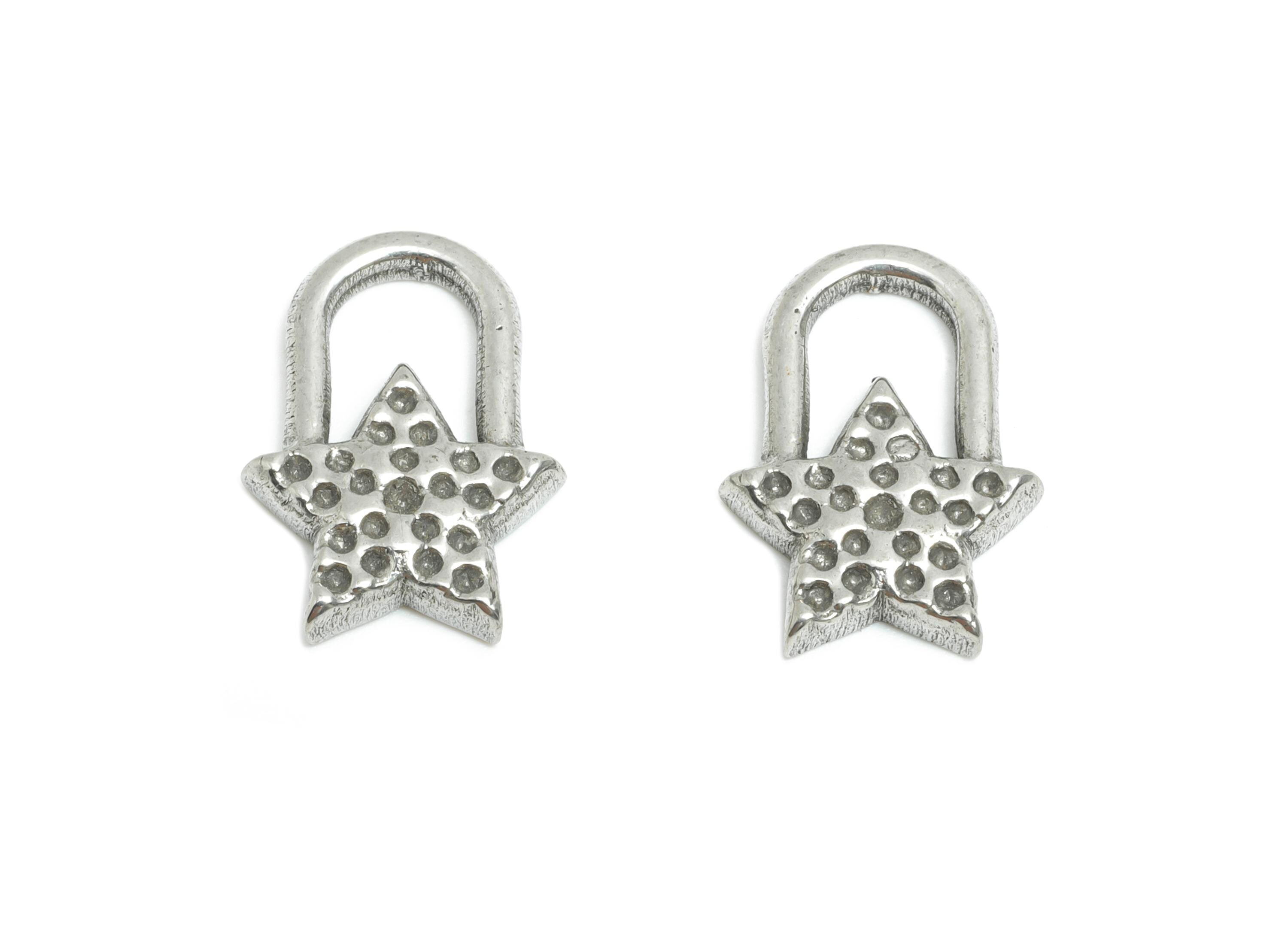 Stainless Steel Star Charms - Hammered Star Lock Pendant - Vintage Star Lock Design - Unique Steel Jewelry Accessory - 15.5x10x2mm - SS1840 - DOMEDBAZAAR