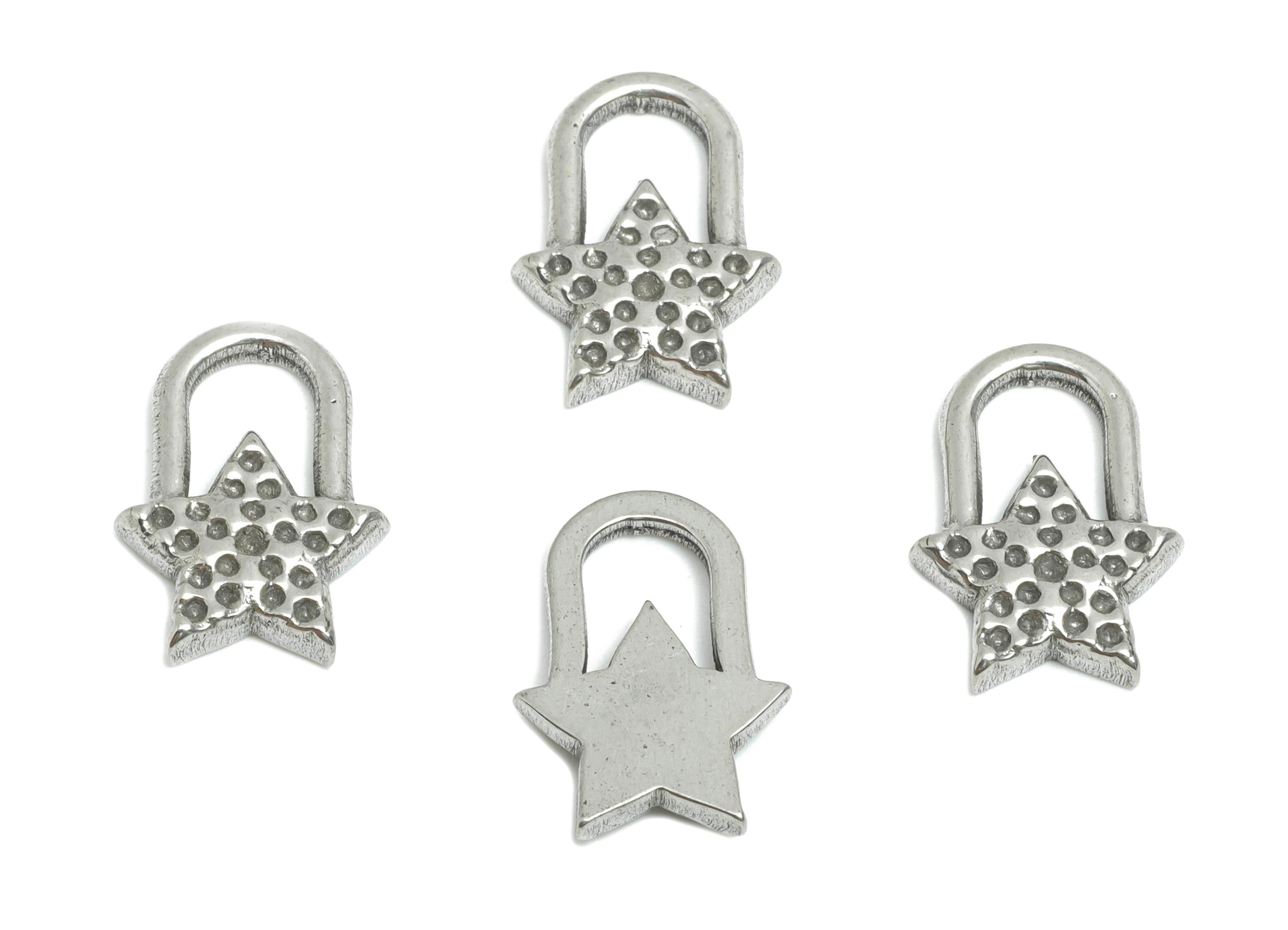 Stainless Steel Star Charms - Hammered Star Lock Pendant - Vintage Star Lock Design - Unique Steel Jewelry Accessory - 15.5x10x2mm - SS1840 - DOMEDBAZAAR