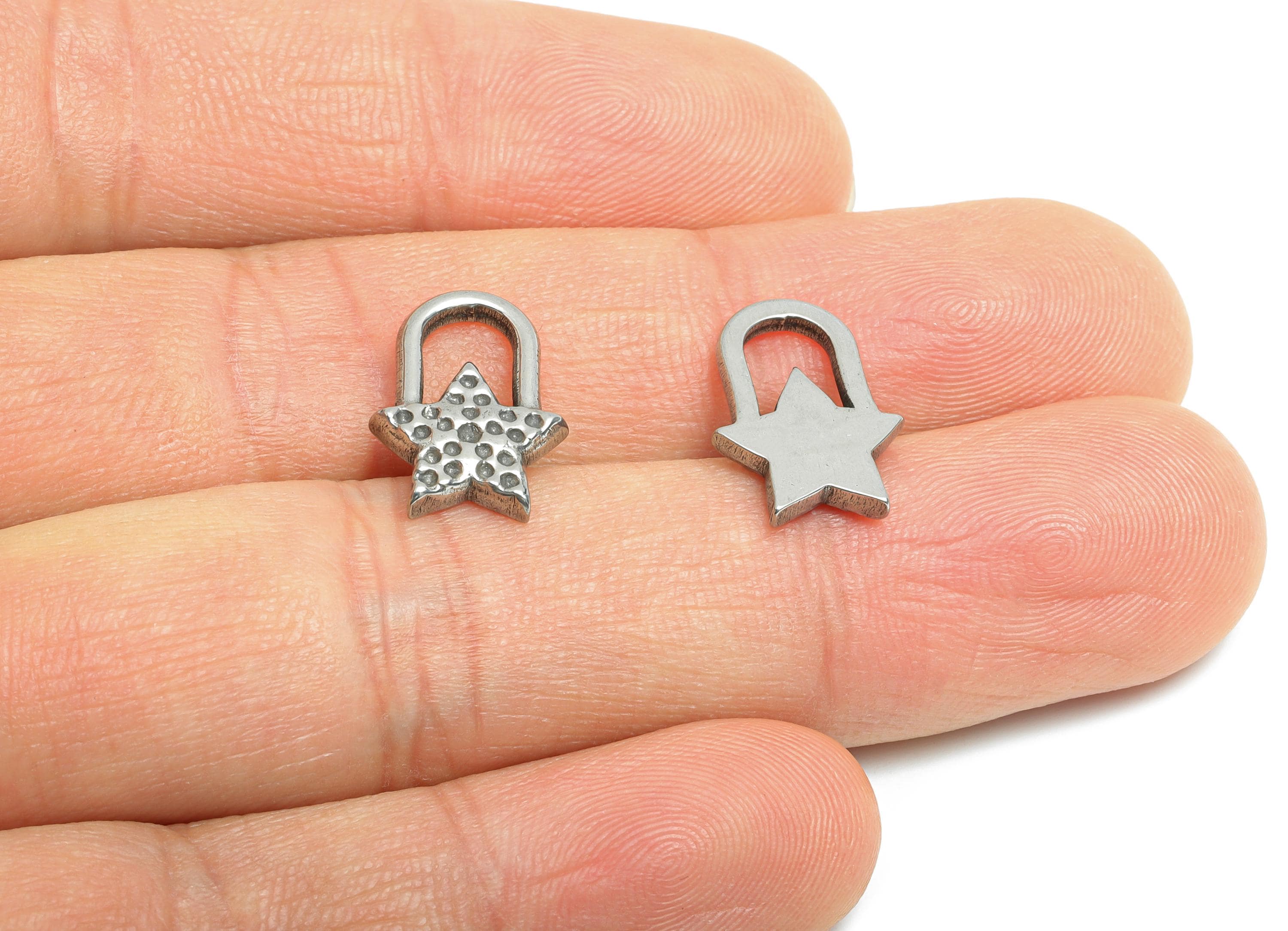Stainless Steel Star Charms - Hammered Star Lock Pendant - Vintage Star Lock Design - Unique Steel Jewelry Accessory - 15.5x10x2mm - SS1840 - DOMEDBAZAAR