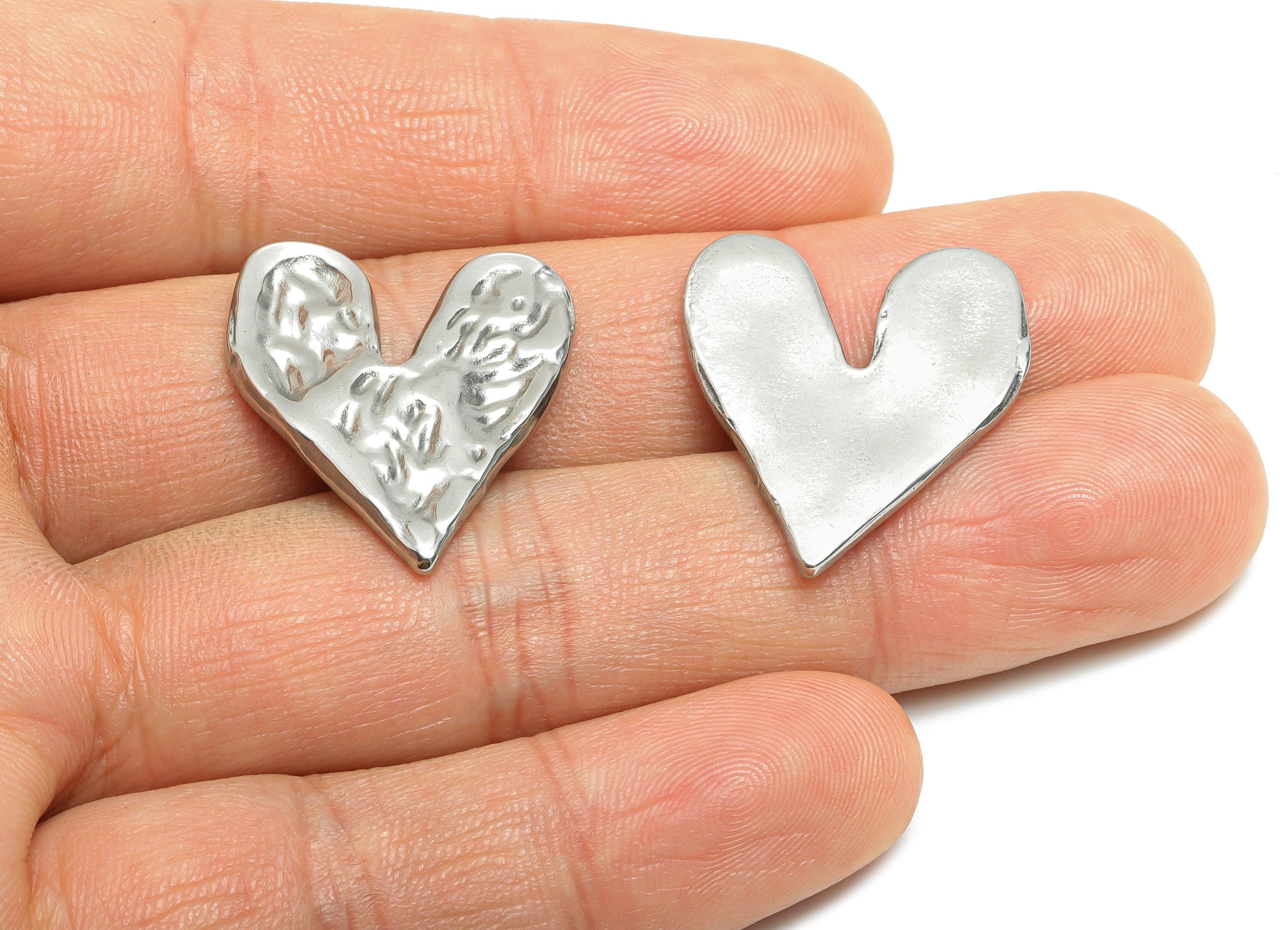 Stainless Steel Heart Charm - Vintage Hammered Heart Charm - Steel Textured Romantic Charm - Statement Heart Jewelry - 25x22.8x2mm - SS1761 - DOMEDBAZAAR