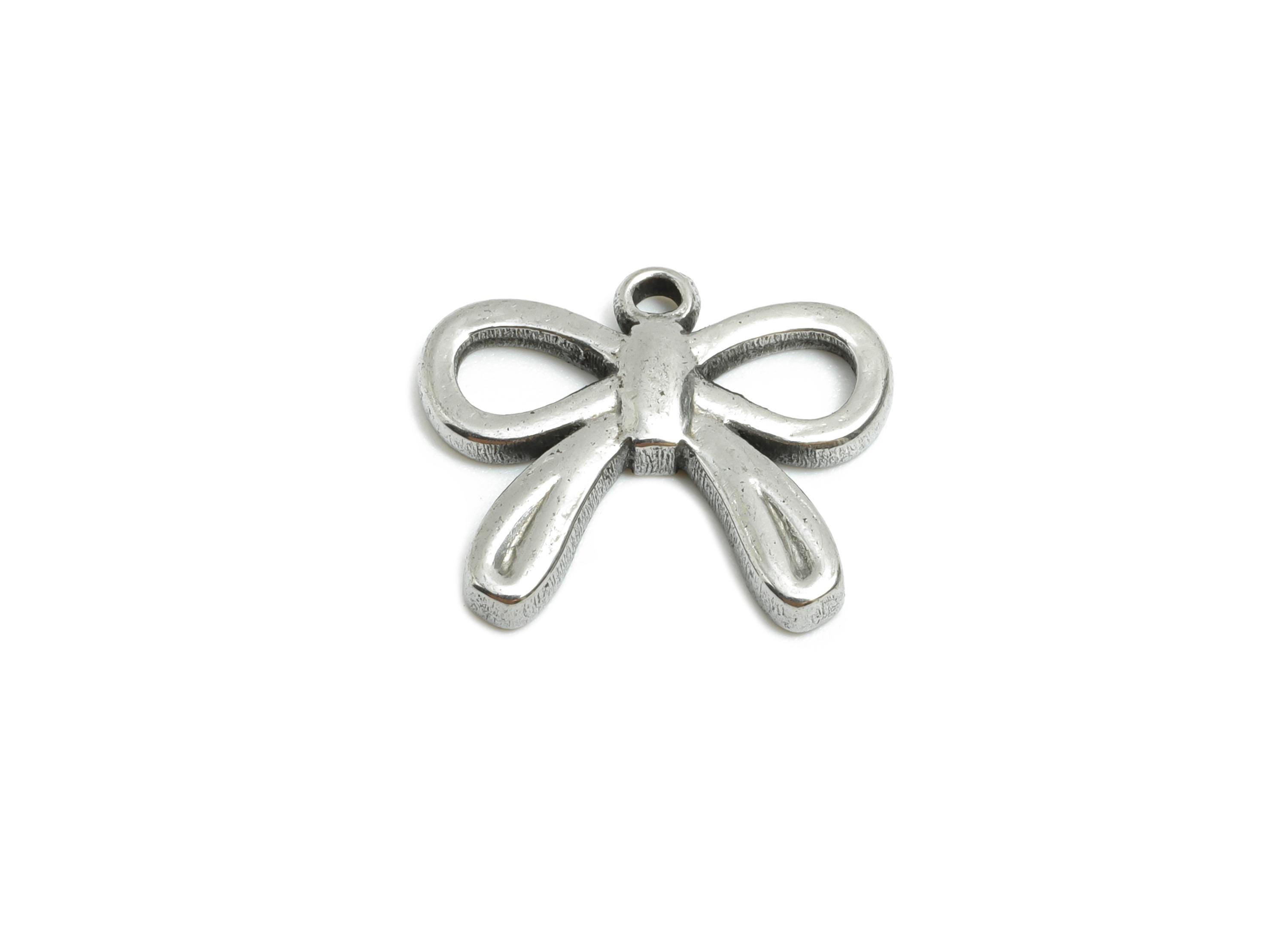 Stainless Steel Bow Pendant - Steel Ribbon Charms for Necklace - Jewelry Making Supplies - Chic Charm for Bracelet - 12x15x2.4mm - SS1838 - DOMEDBAZAAR