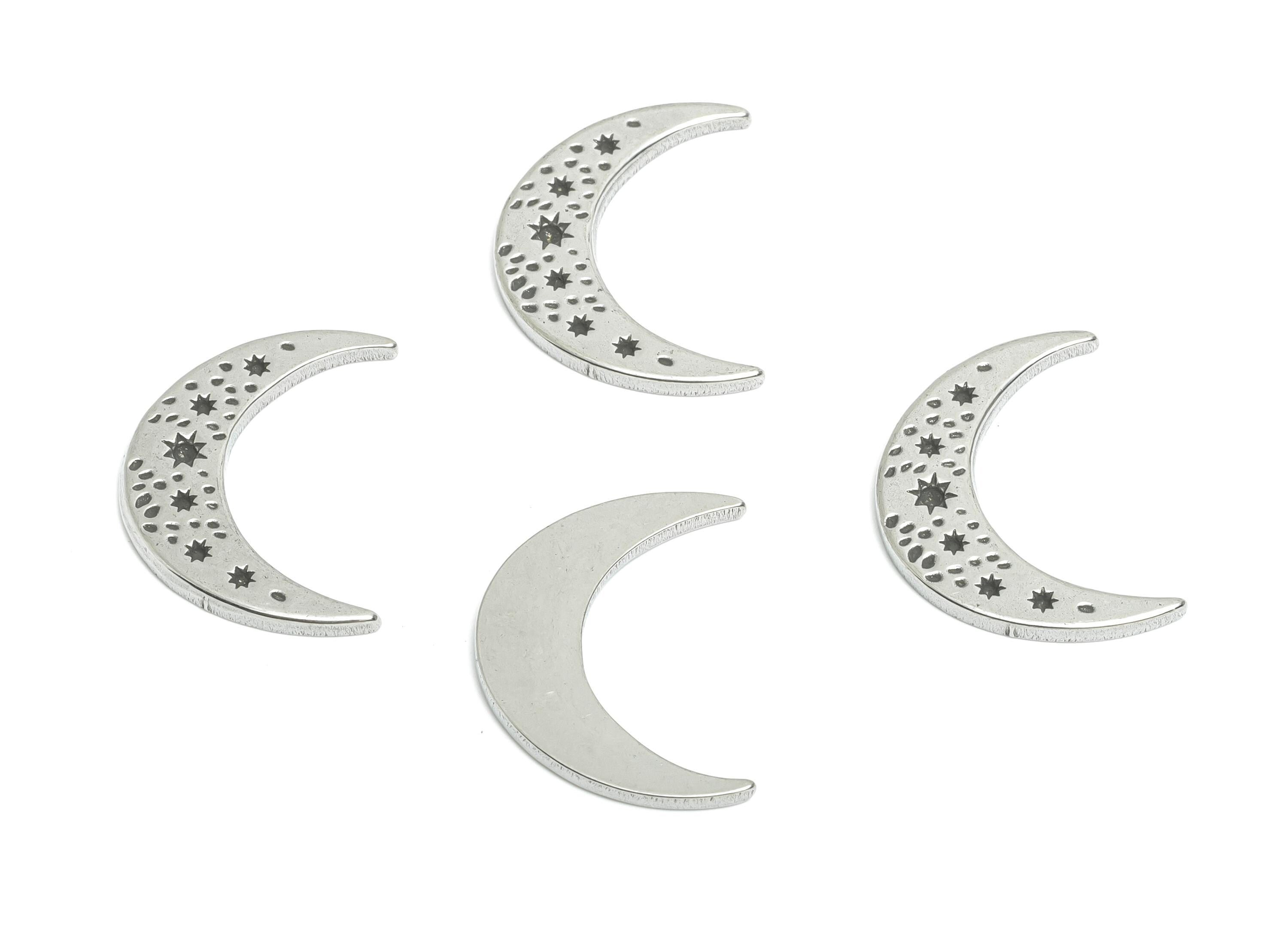 Stainless Steel Crescent Charm - Celestial Moon Star Charm - Steel Minimalist Cosmic Design - Silver Jewelry Making - 23x17.5x1.8mm - SS1863 - DOMEDBAZAAR