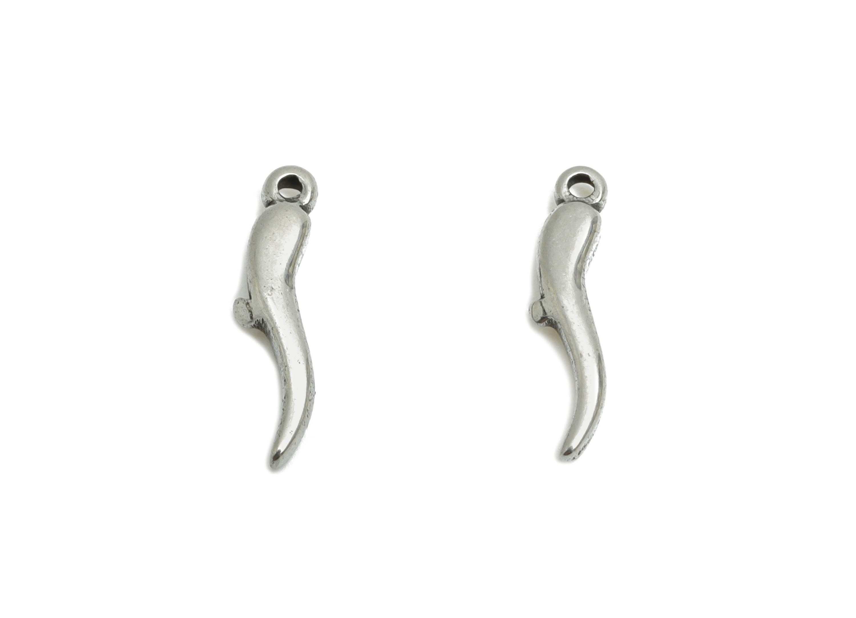 Stainless Steel Horn Charms - Minimalist Steel Curved Horn Pendant - Minimalist Horn For Necklace - Steel Jewelry - 12x2x1.95mm - SS1724 - DOMEDBAZAAR