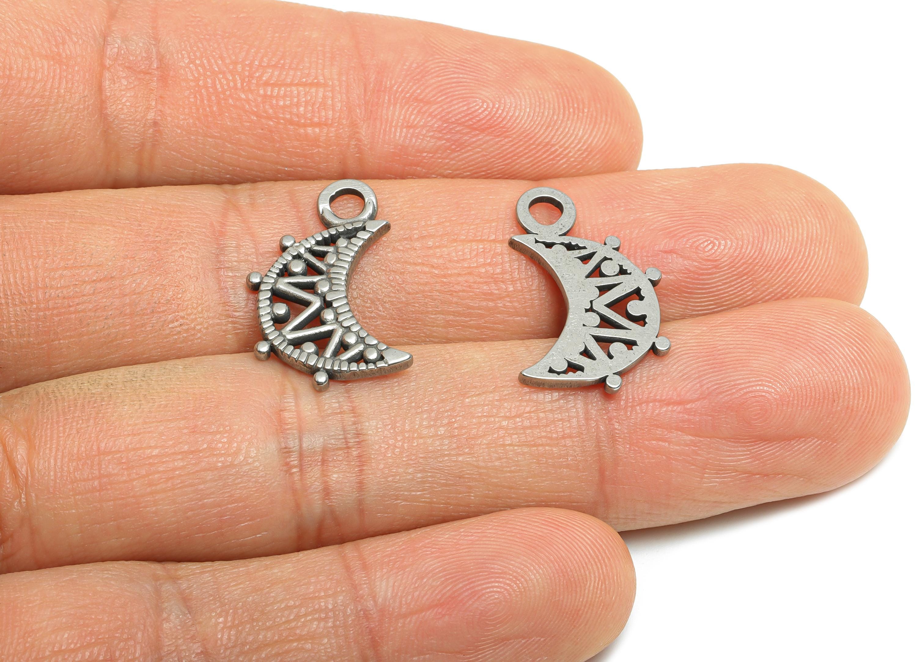 Stainless Steel Crescent Charms - Celestial Moon Pendant for Necklace - Moon Mandala Charm - Steel Finding - 21x12x1.36mm - SS1954 - DOMEDBAZAAR