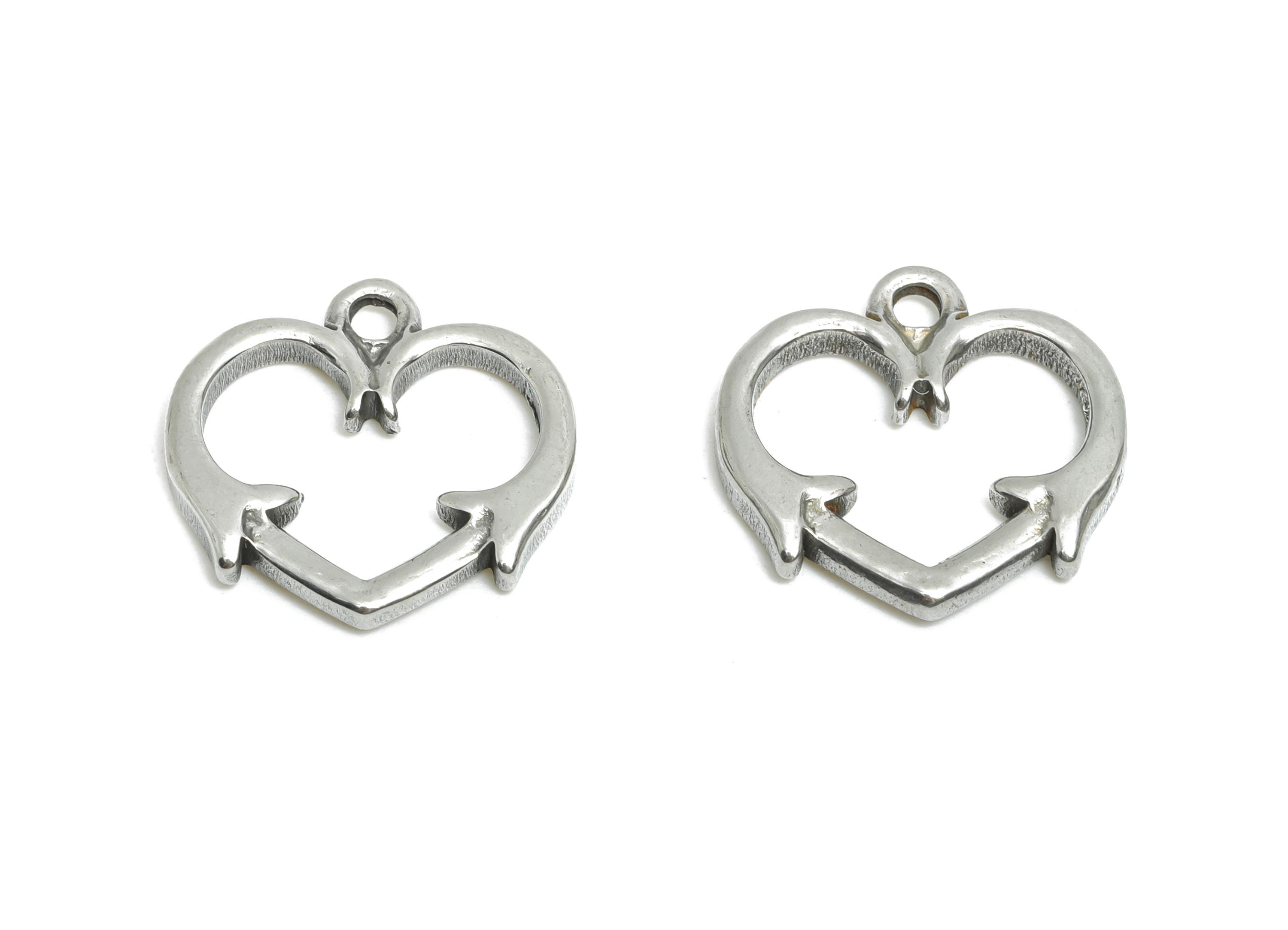 Steel Arrow Heart Pendant - Heart and Arrow Jewelry for Necklace - Romantic Arrow Heart Charm - Steel Finding - 14x15x2.09mm - SS1805 - DOMEDBAZAAR