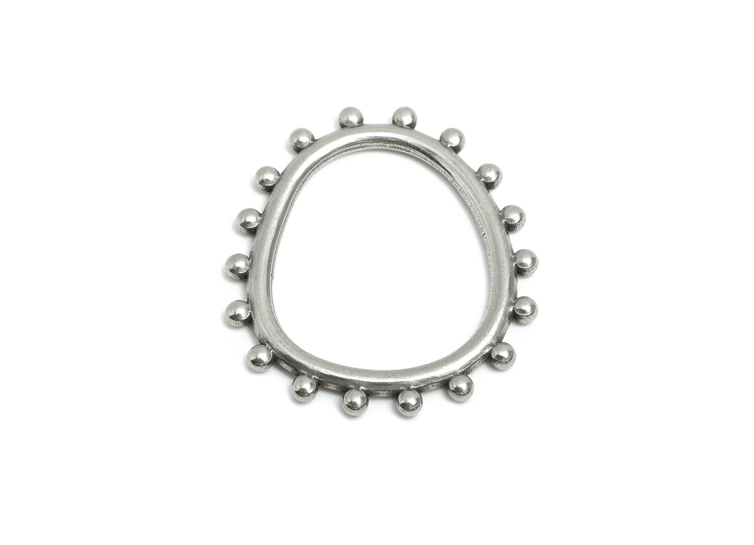 Steel Beaded Circle Pendant - Minimalist Beaded Frame Charm - Bohemian Geometric Bead Charm - Stainless Steel Jewelry - 28x25x1.9mm - SS1979 - DOMEDBAZAAR