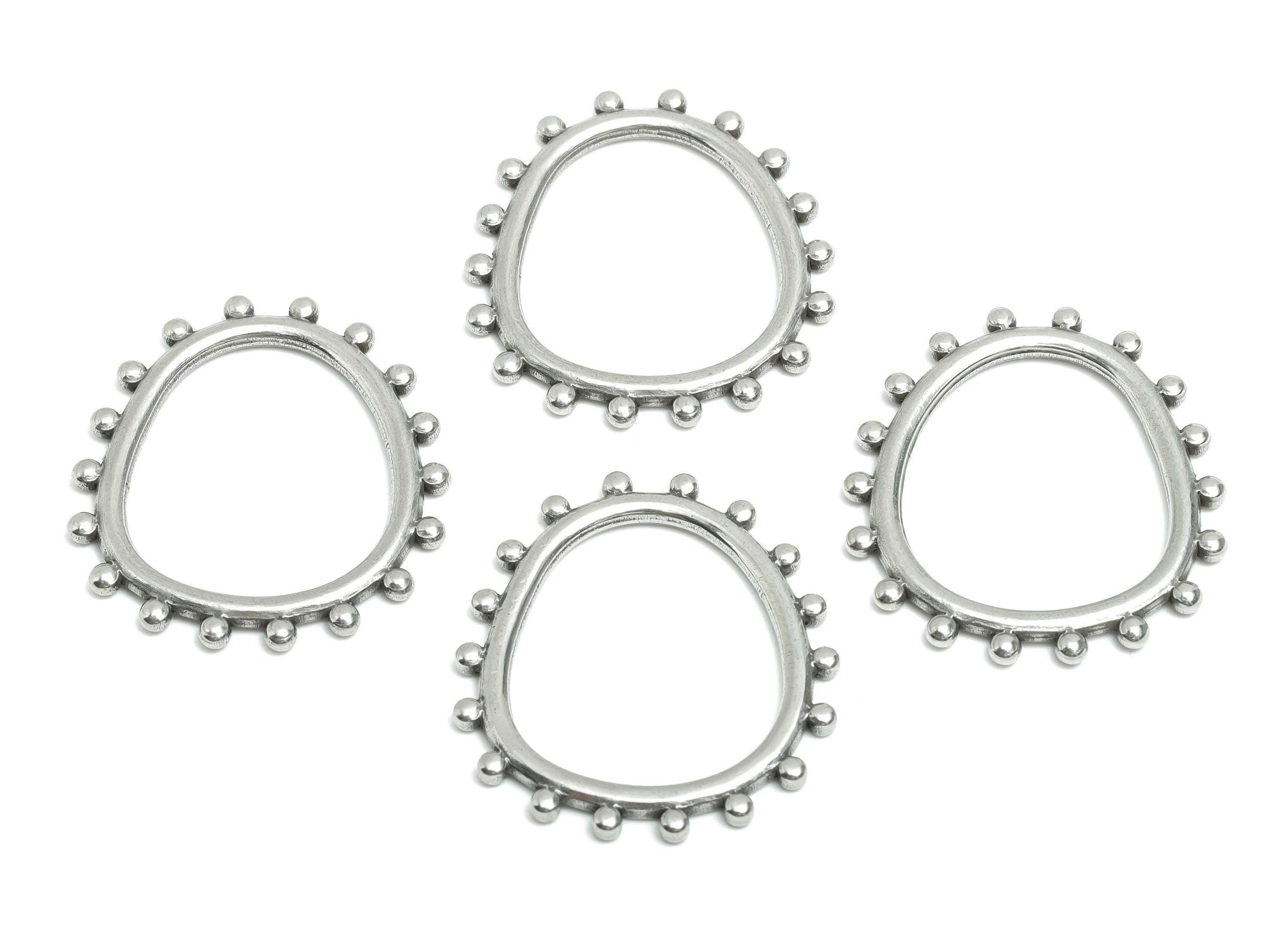 Steel Beaded Circle Pendant - Minimalist Beaded Frame Charm - Bohemian Geometric Bead Charm - Stainless Steel Jewelry - 28x25x1.9mm - SS1979 - DOMEDBAZAAR