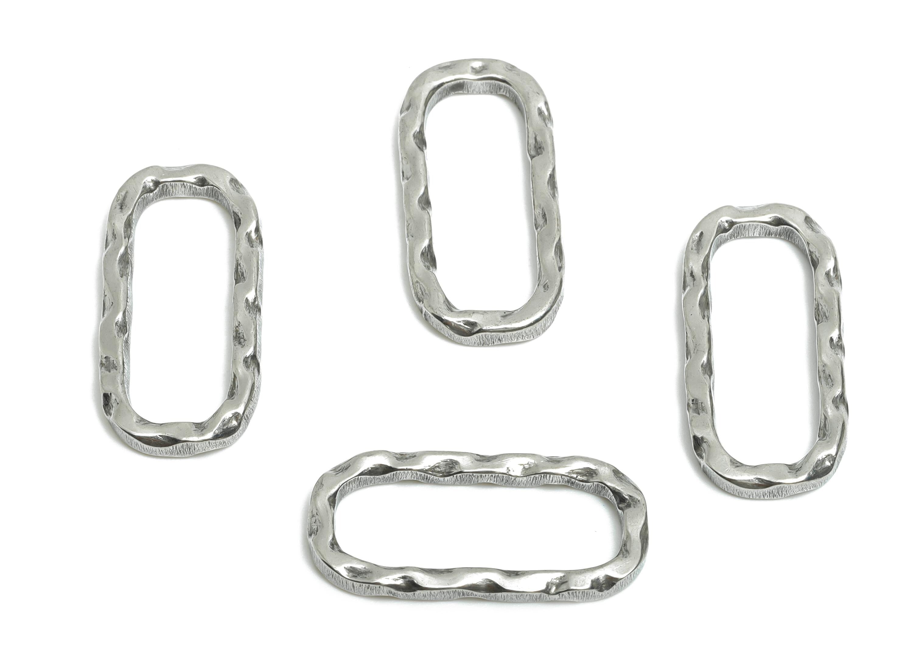 Hammered Rectangular Pendant - Steel Textured Link Charm - Chunky Hammered Charm - Minimalist Stainless Steel Jewelry - 22x10x2mm - SS1915 - DOMEDBAZAAR