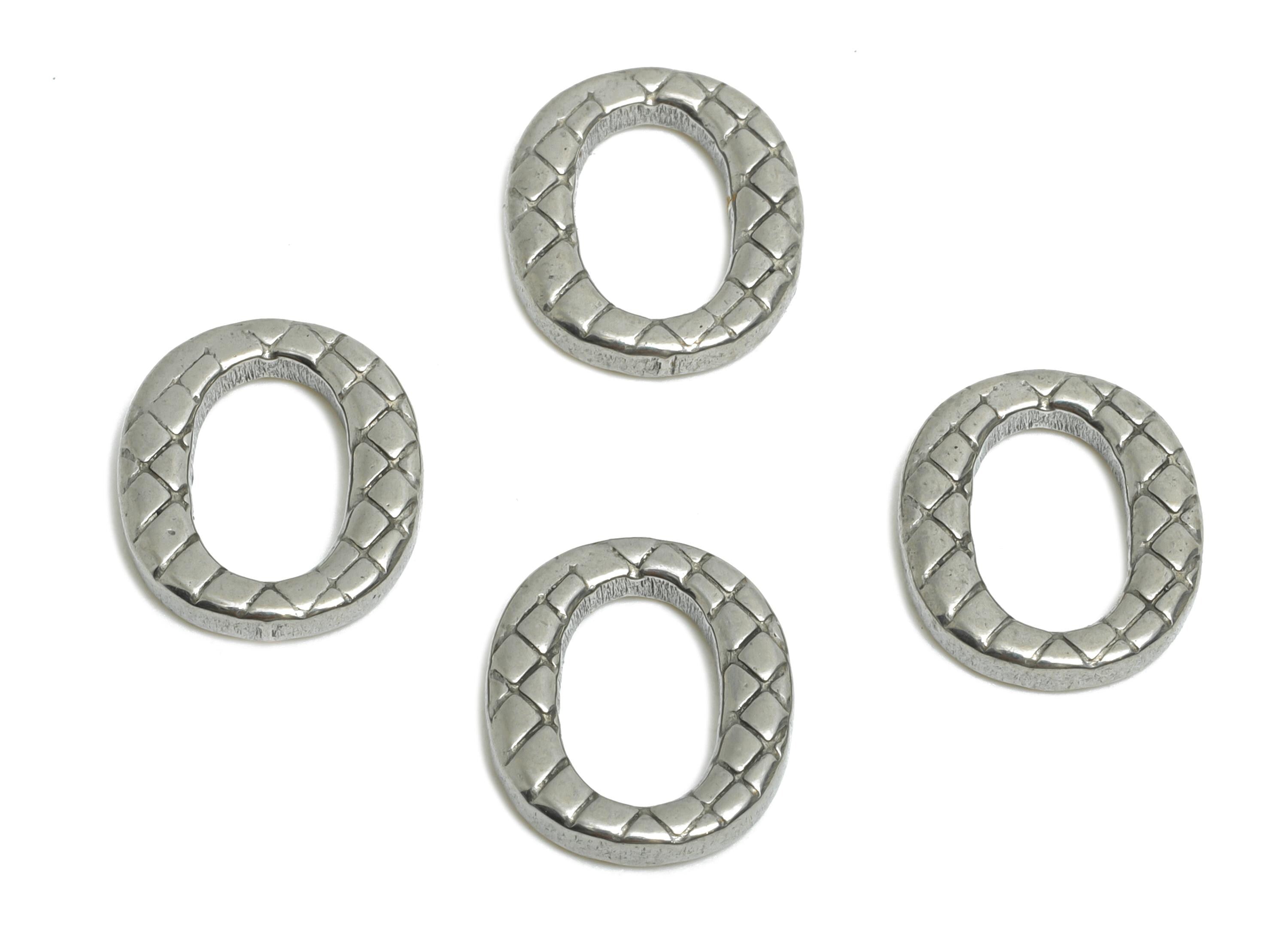 Textured Oval Connector - Steel Woven Pattern Charm - Snake Skin Textured Link Charm - Stainless Steel Jewelry - 11x10x1.91mm - SS1904 - DOMEDBAZAAR