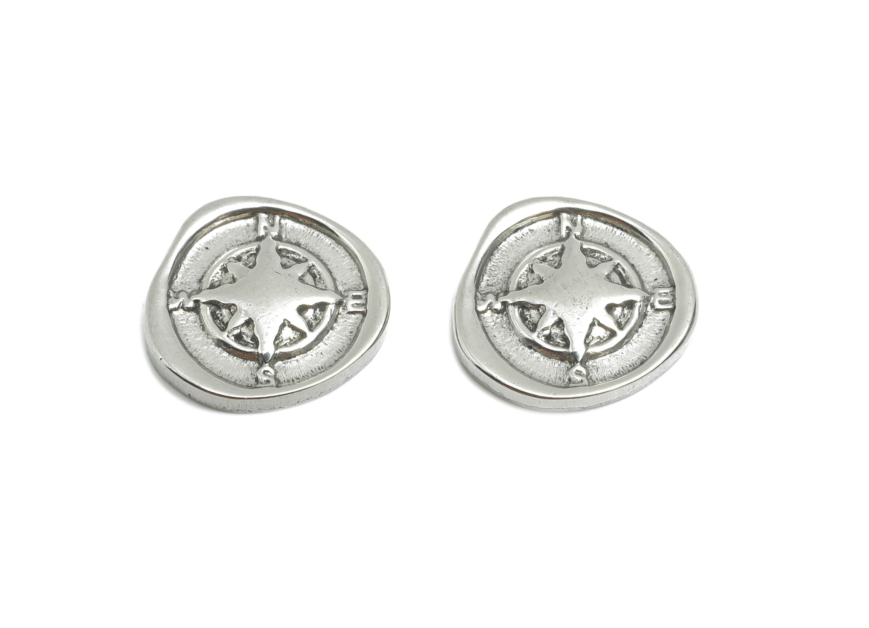 Stainless Steel Compass Button - NSEW Compass Charm - Travel Compass Decorative Element - Stainless Steel Jewelry - 14x14x2.36mm - SS1926 - DOMEDBAZAAR