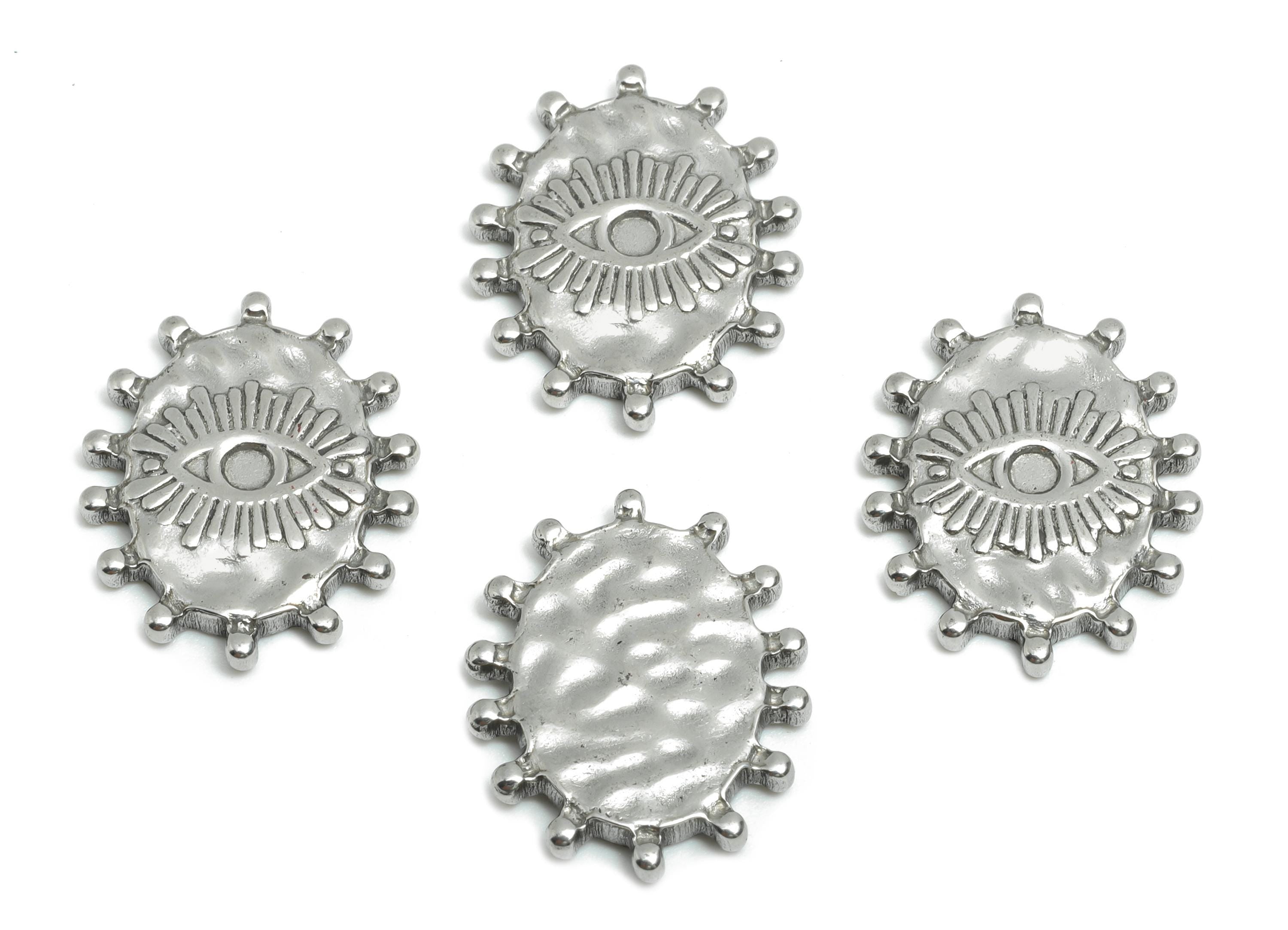 Steel Evil Eye Charm - Hammered Steel Protective Eye Charm - Gothic Eye Jewelry Element Charm - Stainless Steel Jewelry - 19x15x2mm - SS1874 - DOMEDBAZAAR