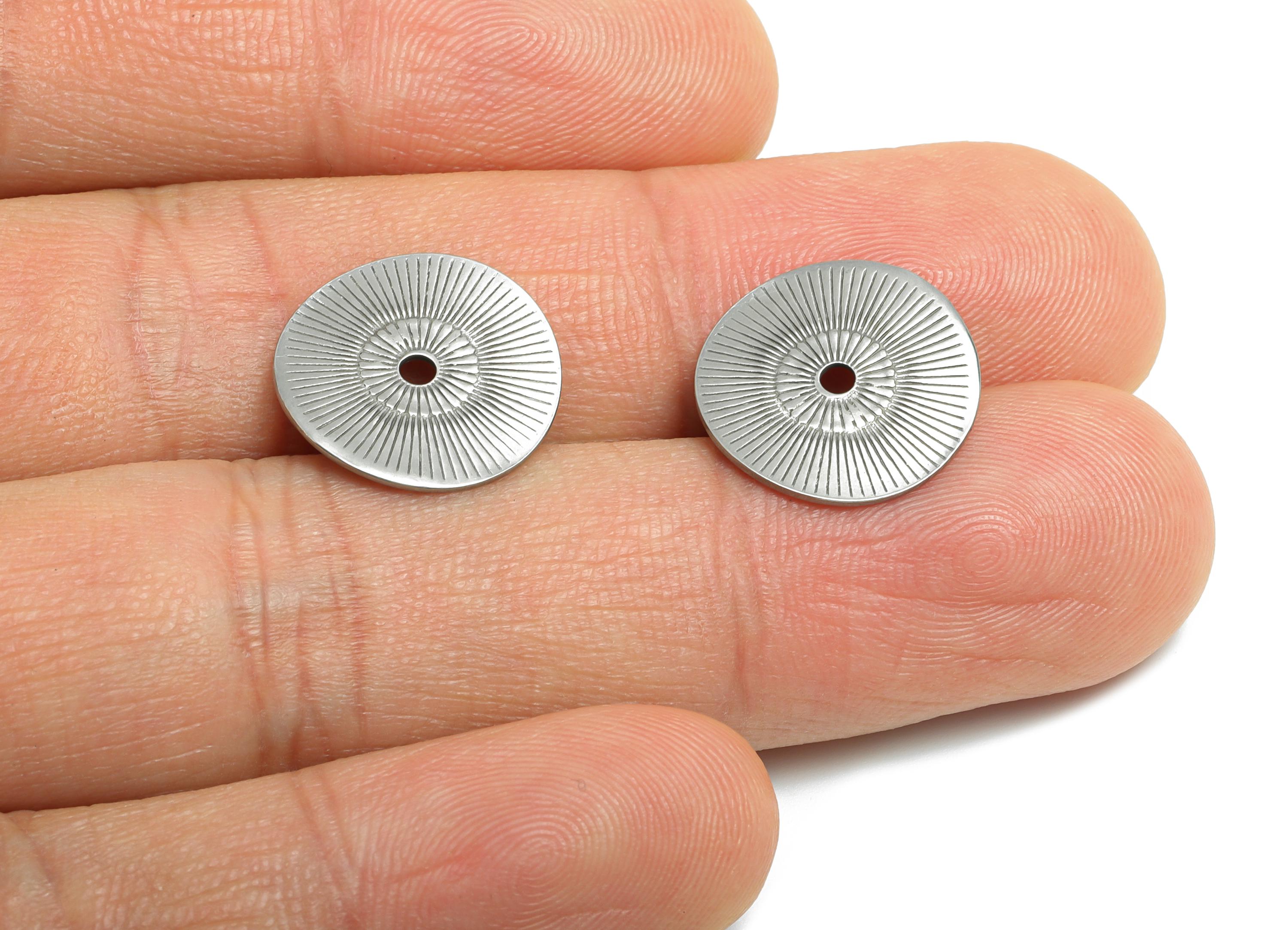 Steel Round Charm - Textured Steel Linear Pattern Charm With Loop - Spiral Geometry Charm - Stainless Steel Jewelry - 14x15x0.95mm - SS1967 - DOMEDBAZAAR