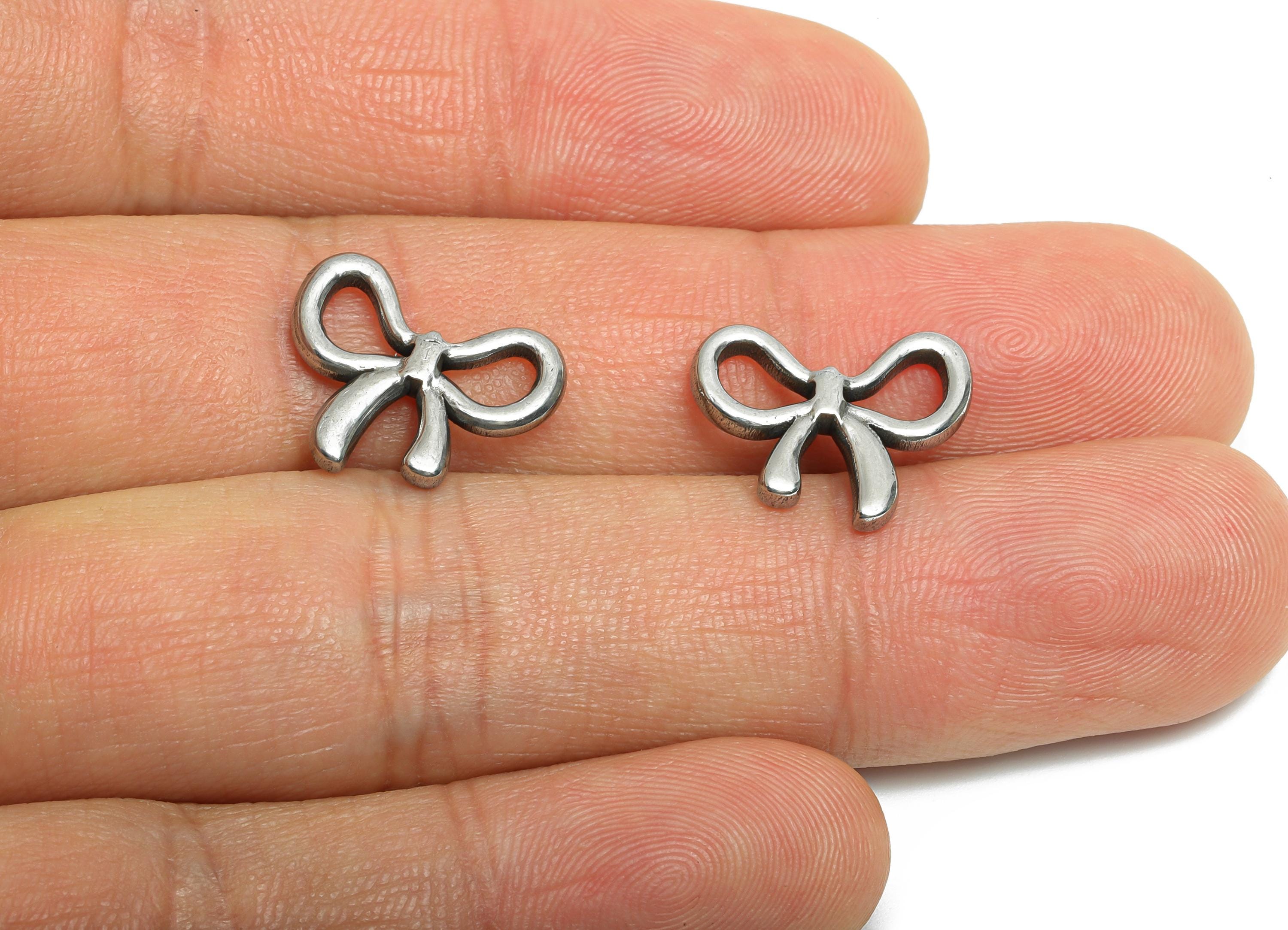 Stainless Steel Bow Charm - Dainty Silver Bow Charm - Elegant Ribbons Design - Minimalist Steel Bow Jewelry Making - 15.9x13x2.37mm - SS1911 - DOMEDBAZAAR