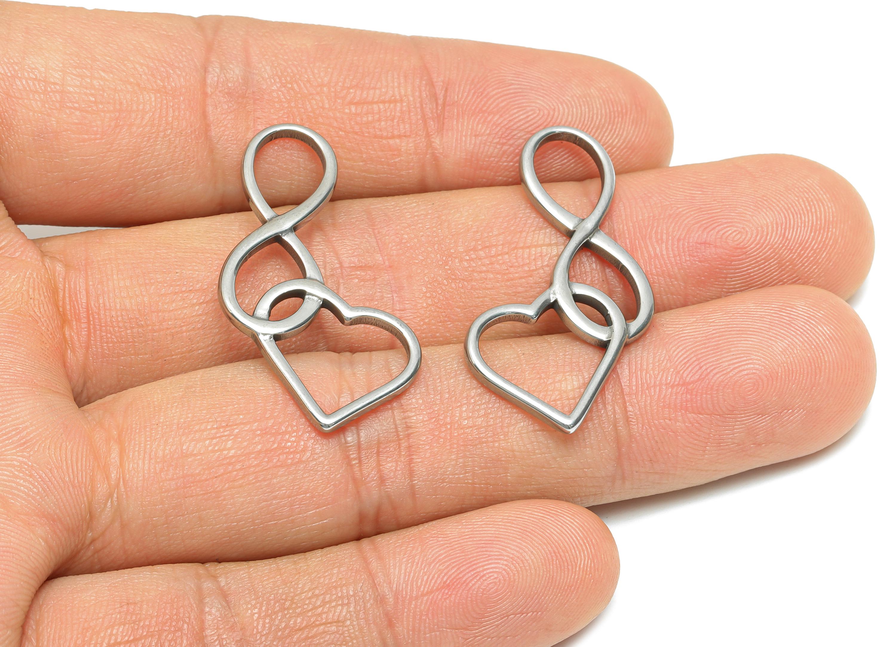 Steel Infinity Heart Charm - Steel Love Infinity Pendant - Heart and Infinity Shape Charm - Stainless Steel Jewelry - 35x16x1.72mm - SS1746 - DOMEDBAZAAR