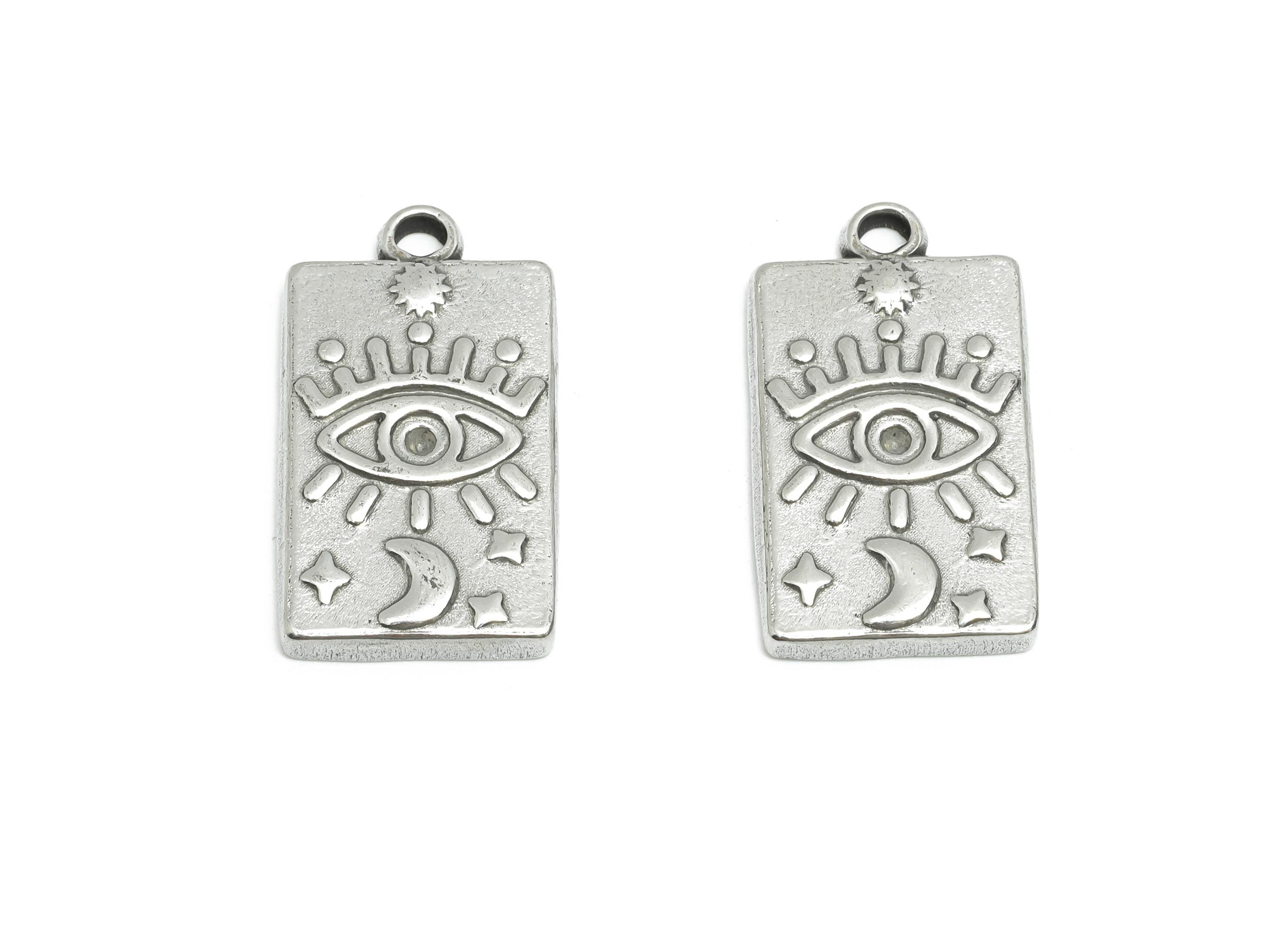 Steel Eye Crescent Pendant - Textured Protective Eye Charm for Bracelet - Celestial Ethnic Pendant - Mystic Symbol - 22x12x2.48mm - SS1833 - DOMEDBAZAAR