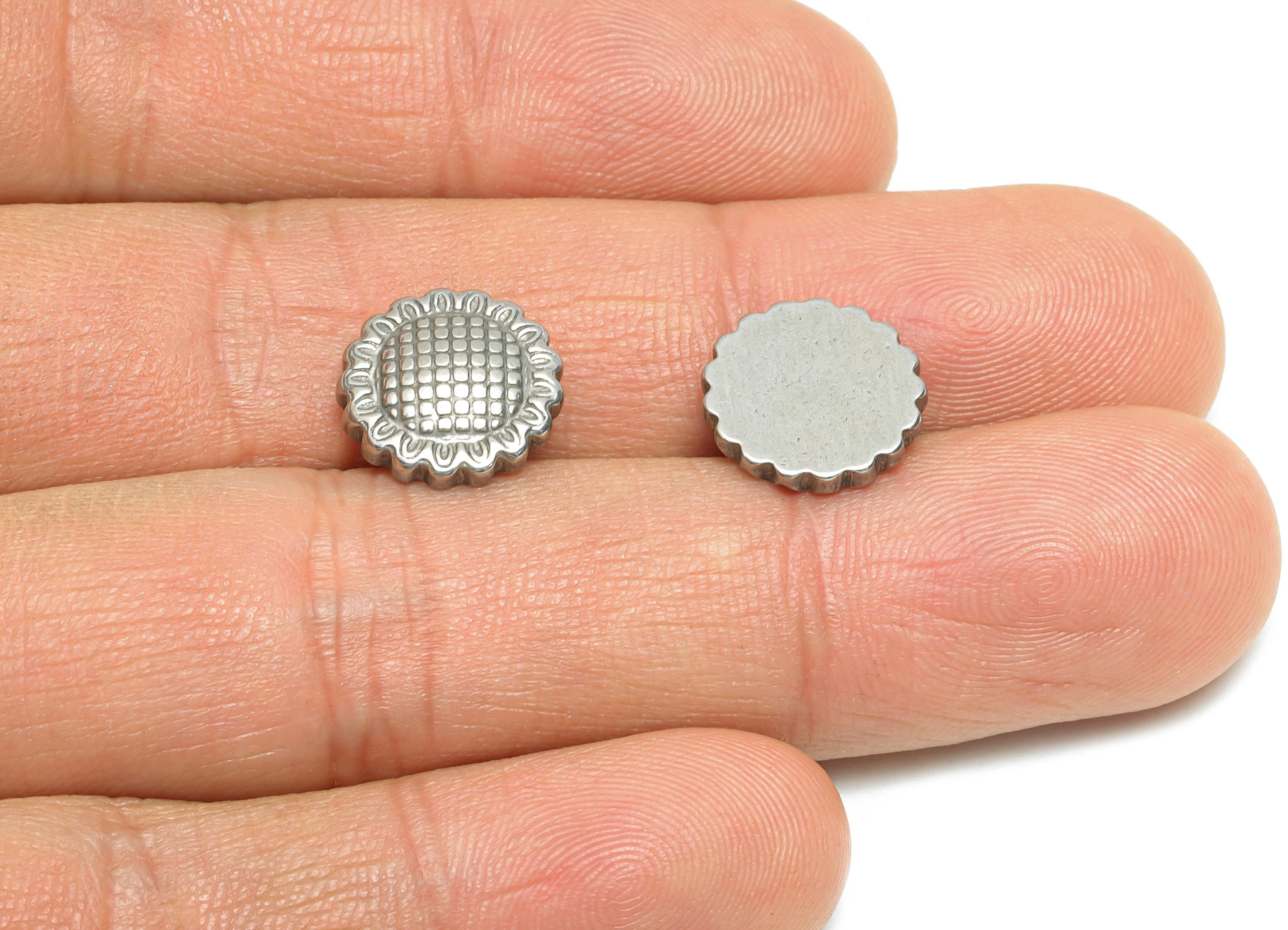 Stainless Steel Sunflower Charm - Textured Botanical Flower Charm - Minimalist Flower Design - Elegant Jewelry Making - 12x12x2.9mm - SS1830 - DOMEDBAZAAR