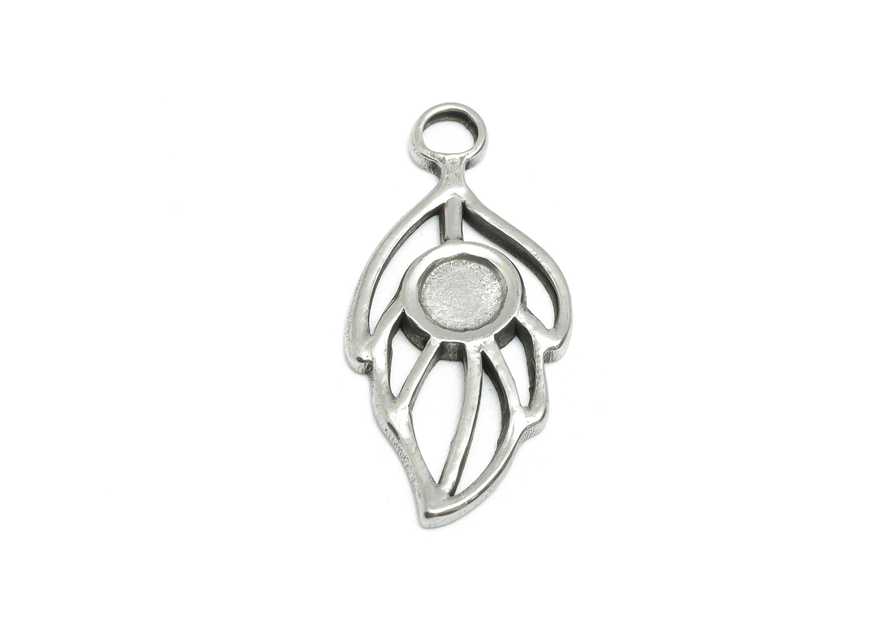 Steel Leaf Pendant - Hollow Leaf Jewelry for Necklace - Nature Botanical Charm For Gemstone - Handmade Jewelry - 24x11x1.73mm - SS1808 - DOMEDBAZAAR