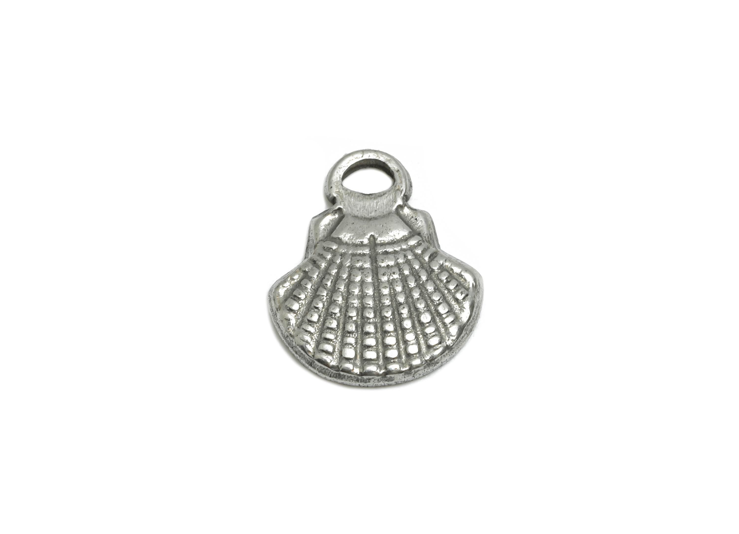 Steel Shell Charms - Textured Silver Shell Bracelet Charm - Minimalist Marine Life Charms - Steel Jewelry Making - 11.67x9.7x1.73mm - SS1779 - DOMEDBAZAAR