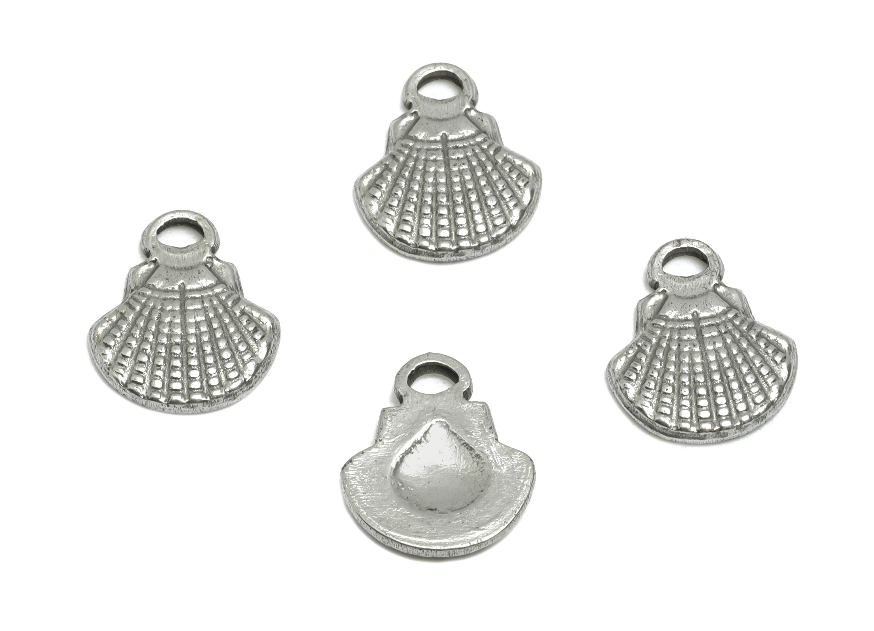 Steel Shell Charms - Textured Silver Shell Bracelet Charm - Minimalist Marine Life Charms - Steel Jewelry Making - 11.67x9.7x1.73mm - SS1779 - DOMEDBAZAAR