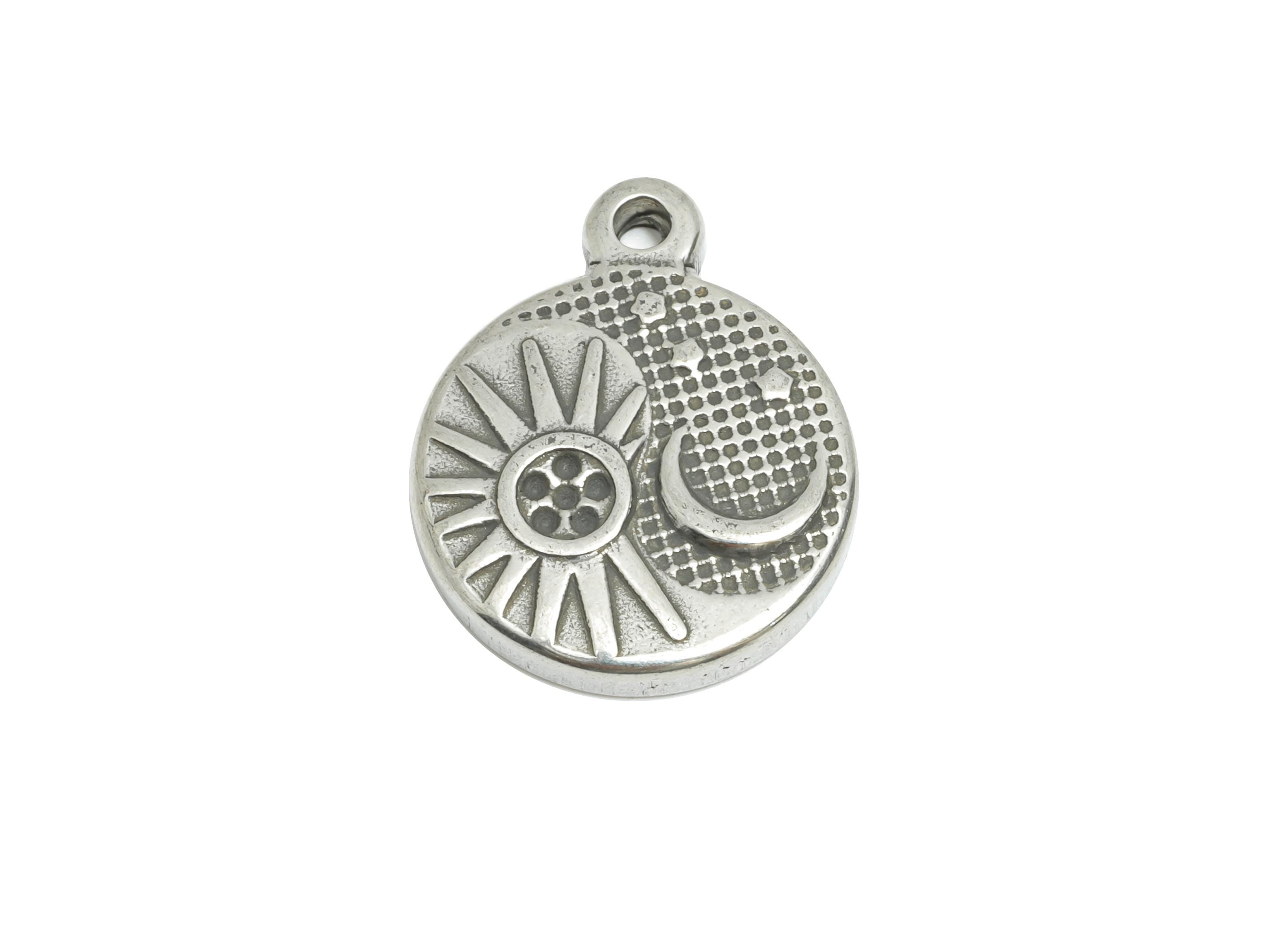 Steel Crescent Pendant - Textured Sun and Moon Charm for Necklace - Celestial Sunshine Pendant - Steel Jewelry - 18x15x2.59mm - SS1929 - DOMEDBAZAAR