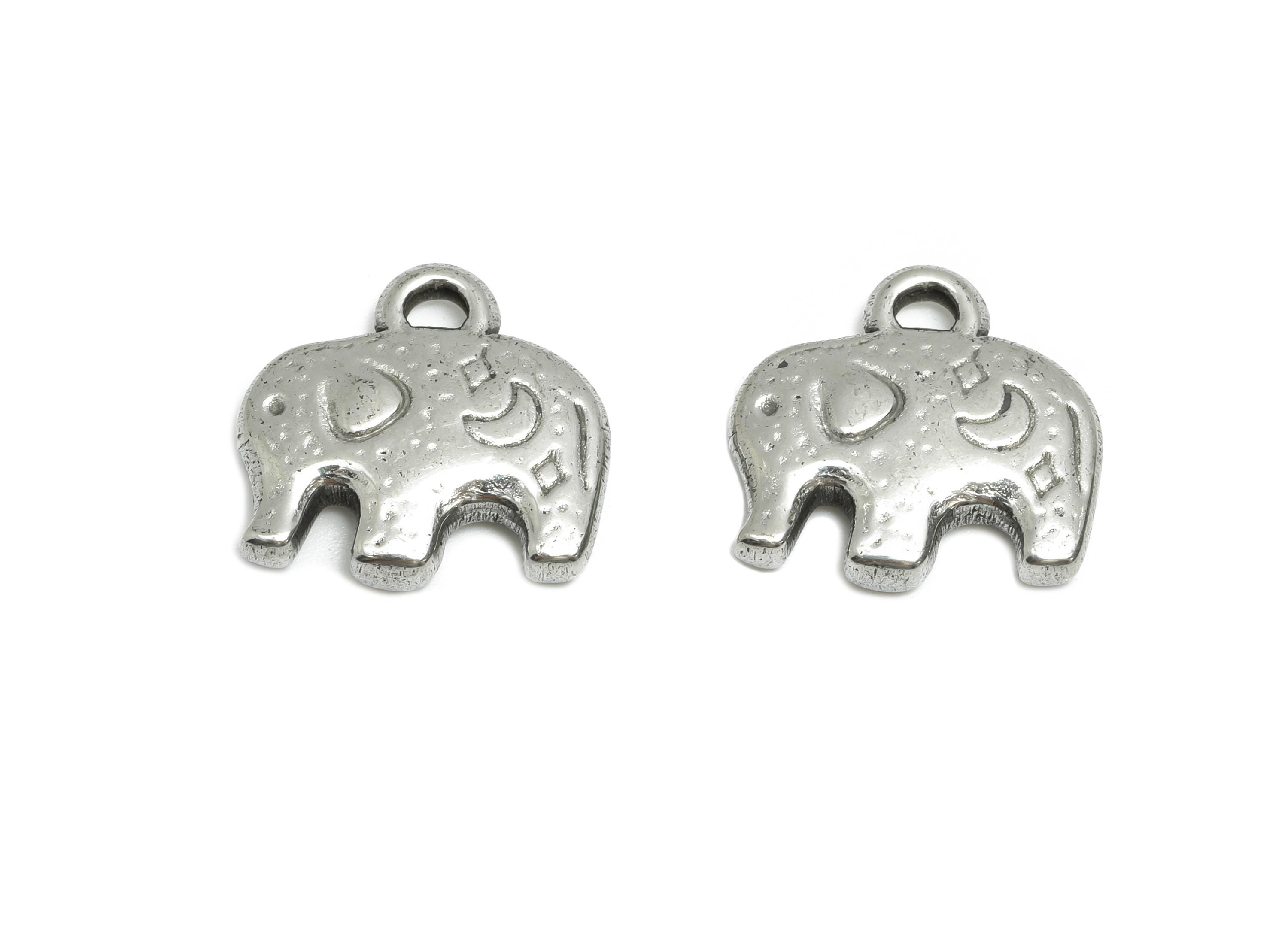 Steel Elephant Pendant - Cute Silver Animal Charms - Steel Elephant Pendant for Necklace - Jewelry Component - 15.25x14.42x3.26mm - SS1809 - DOMEDBAZAAR