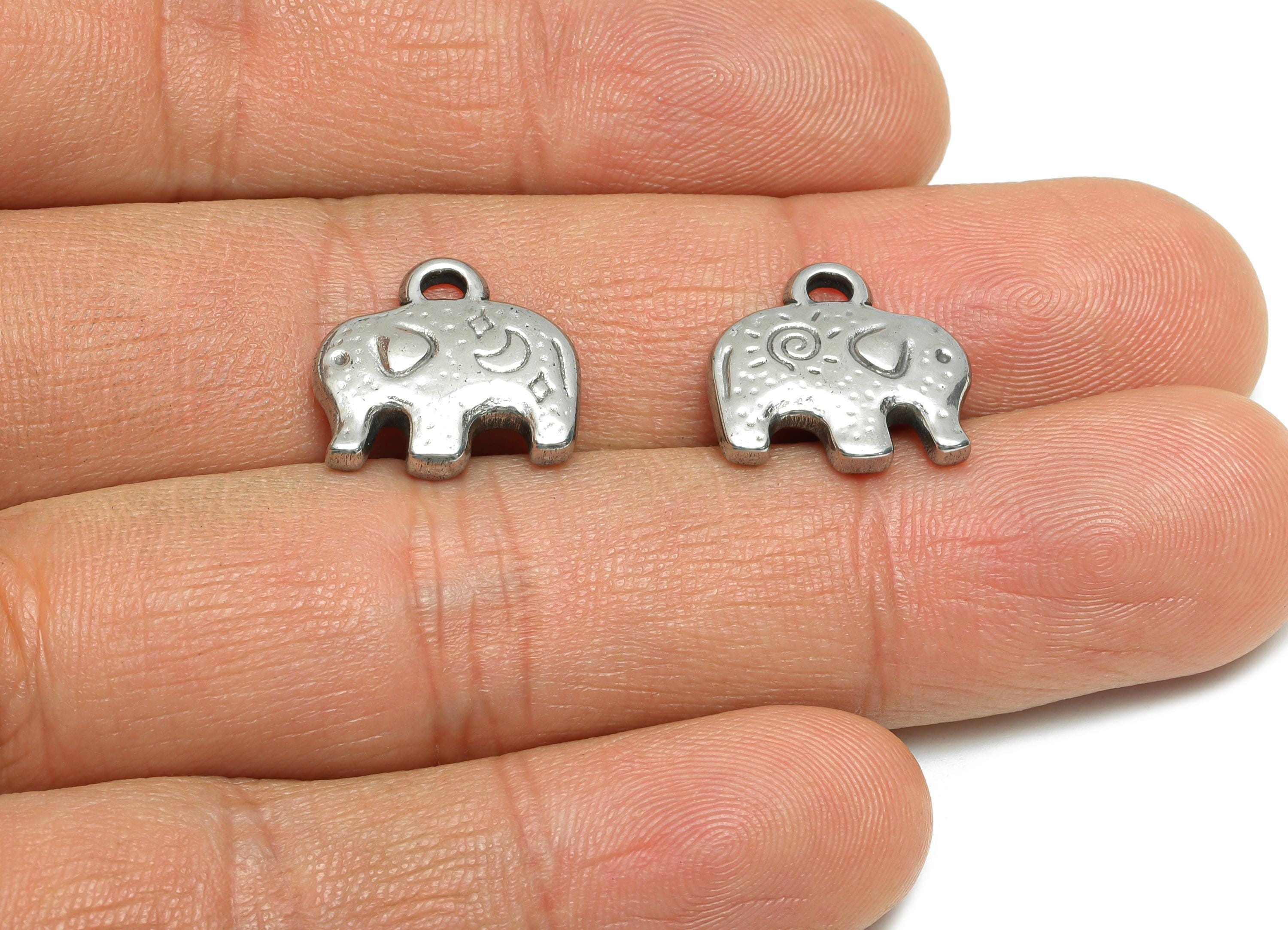 Steel Elephant Pendant - Cute Silver Animal Charms - Steel Elephant Pendant for Necklace - Jewelry Component - 15.25x14.42x3.26mm - SS1809 - DOMEDBAZAAR