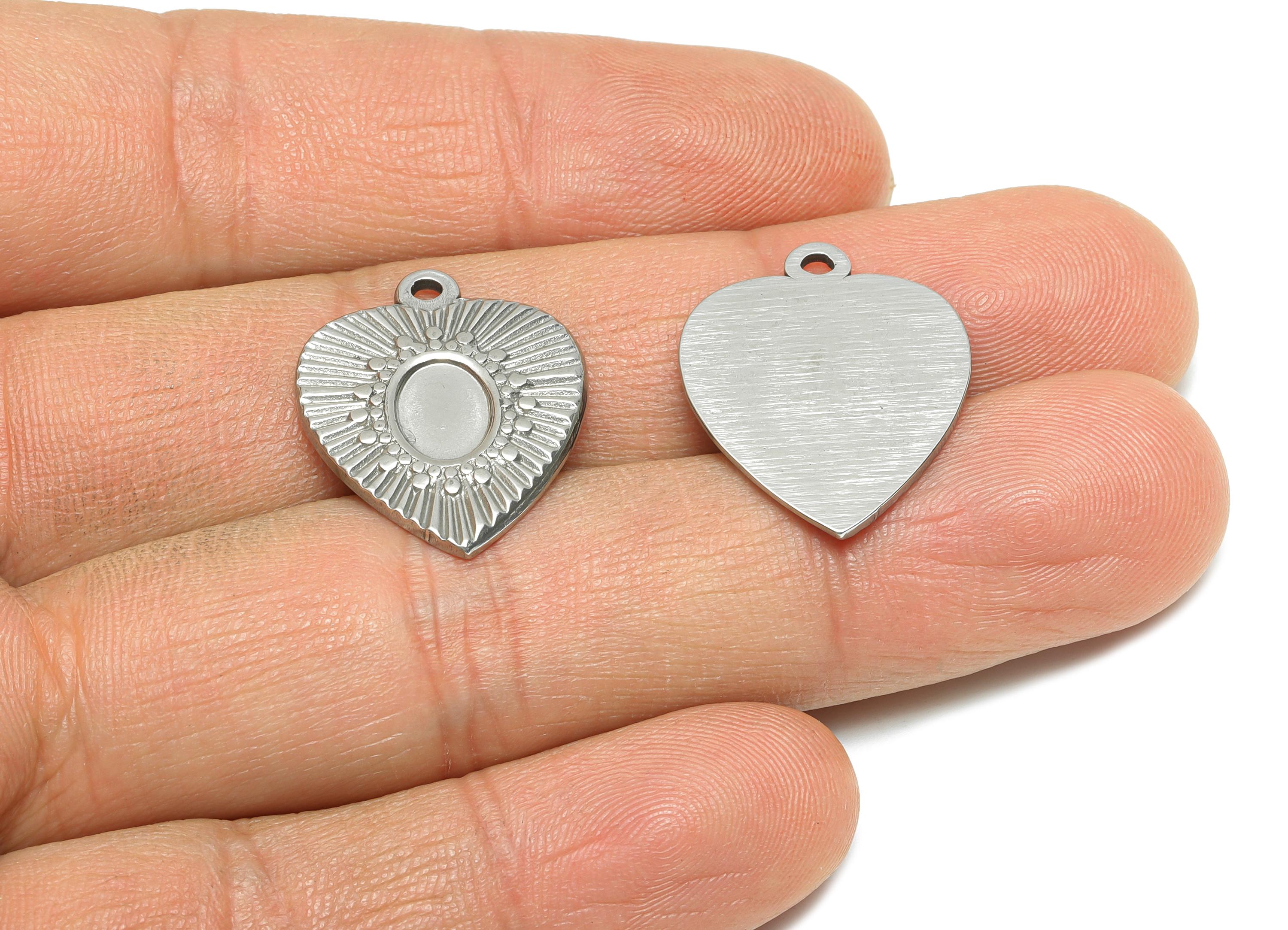 Steel Heart Pendant - Textured Vintage Charm for Bracelet - Boho Vintage Oval Pendant For Gemstone - Steel Jewelry - 22x18x1.68mm - SS1759 - DOMEDBAZAAR