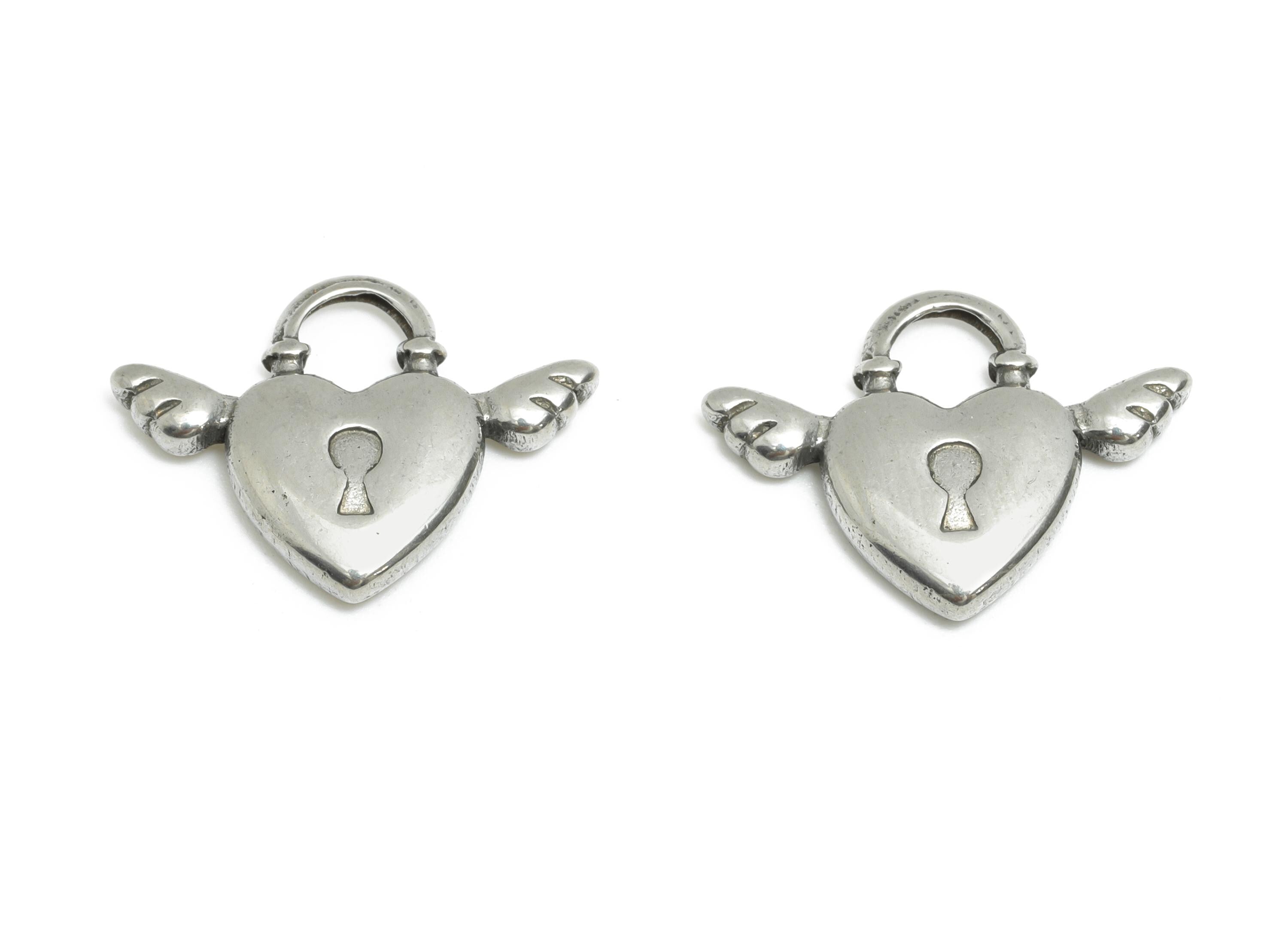 Stainless Steel Heart Lock Pendant - Winged Heart Design Pendant for Necklace - Whimsical Lock Details For DIY Jewelry - 14x19x3mm - SS1917 - DOMEDBAZAAR