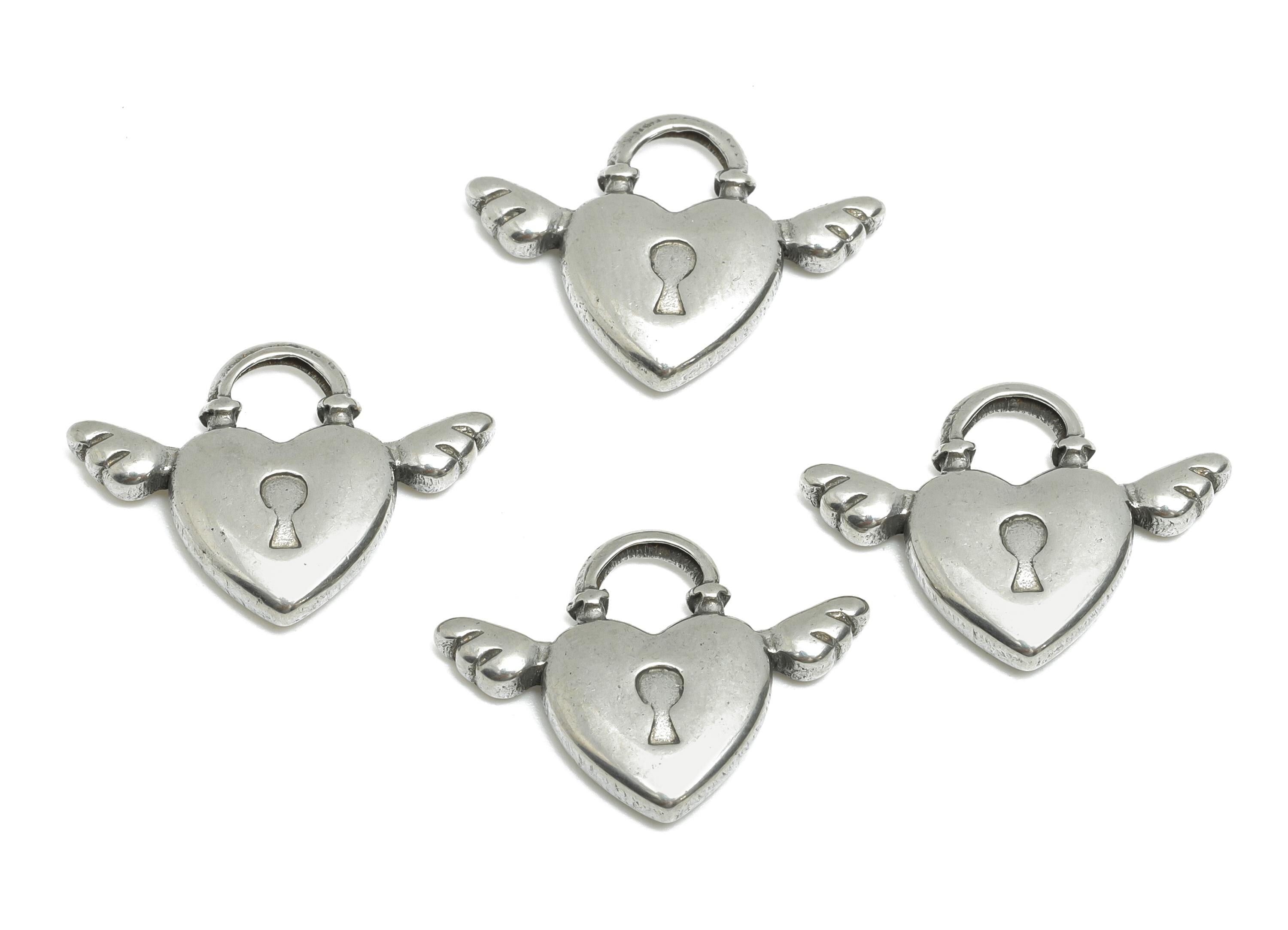 Stainless Steel Heart Lock Pendant - Winged Heart Design Pendant for Necklace - Whimsical Lock Details For DIY Jewelry - 14x19x3mm - SS1917 - DOMEDBAZAAR